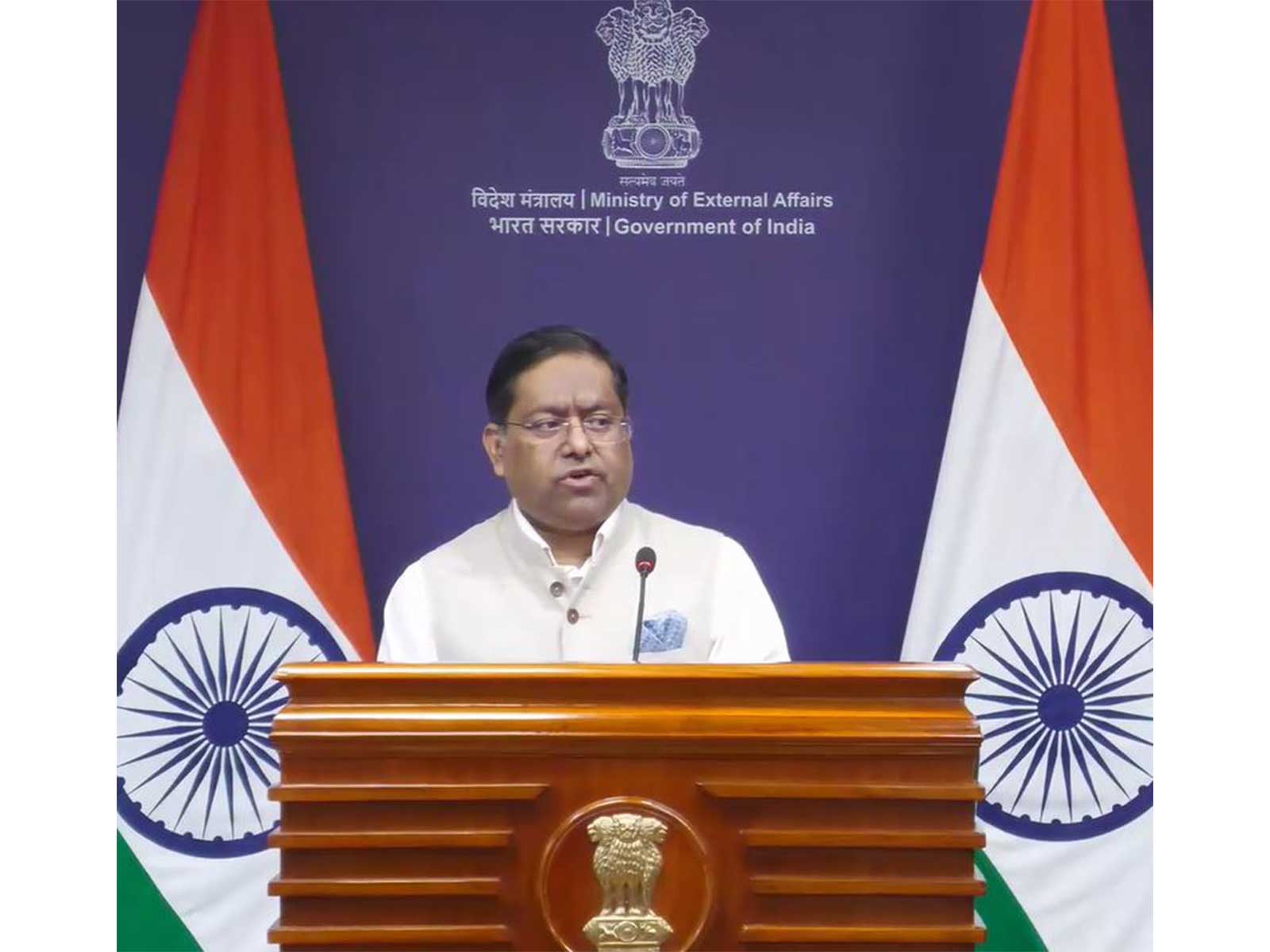 Ministry of External Affairs (MEA) spokesperson Randhir Jaiswal addressing the Bi-Weekly Media Briefing (Photo/YouTube/MEA)