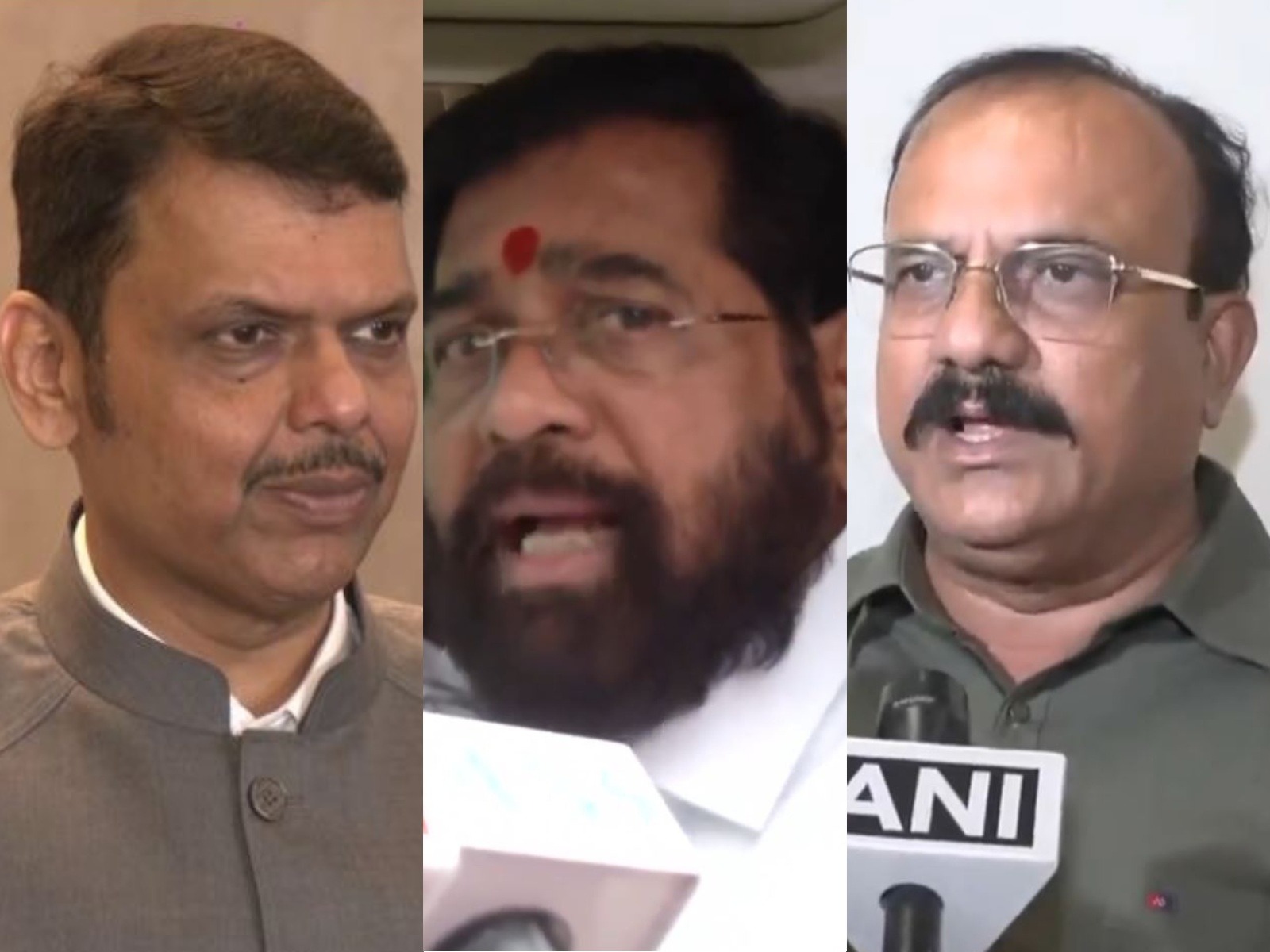 Maharashtra Chief Minister Devendra Fadnavis (L), DyCM Eknath Shinde (M), Maha Congress president Harshvardhan Sapkal (R) (Photo/ANI)