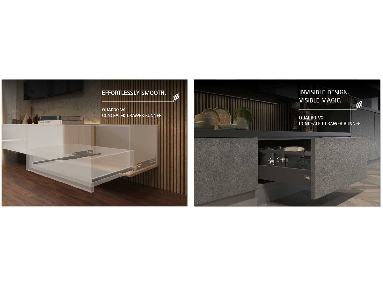 Hettich's Quadro V6 Concealed Drawer Runner combines invisible design with effortless, silent performance for modern interiors