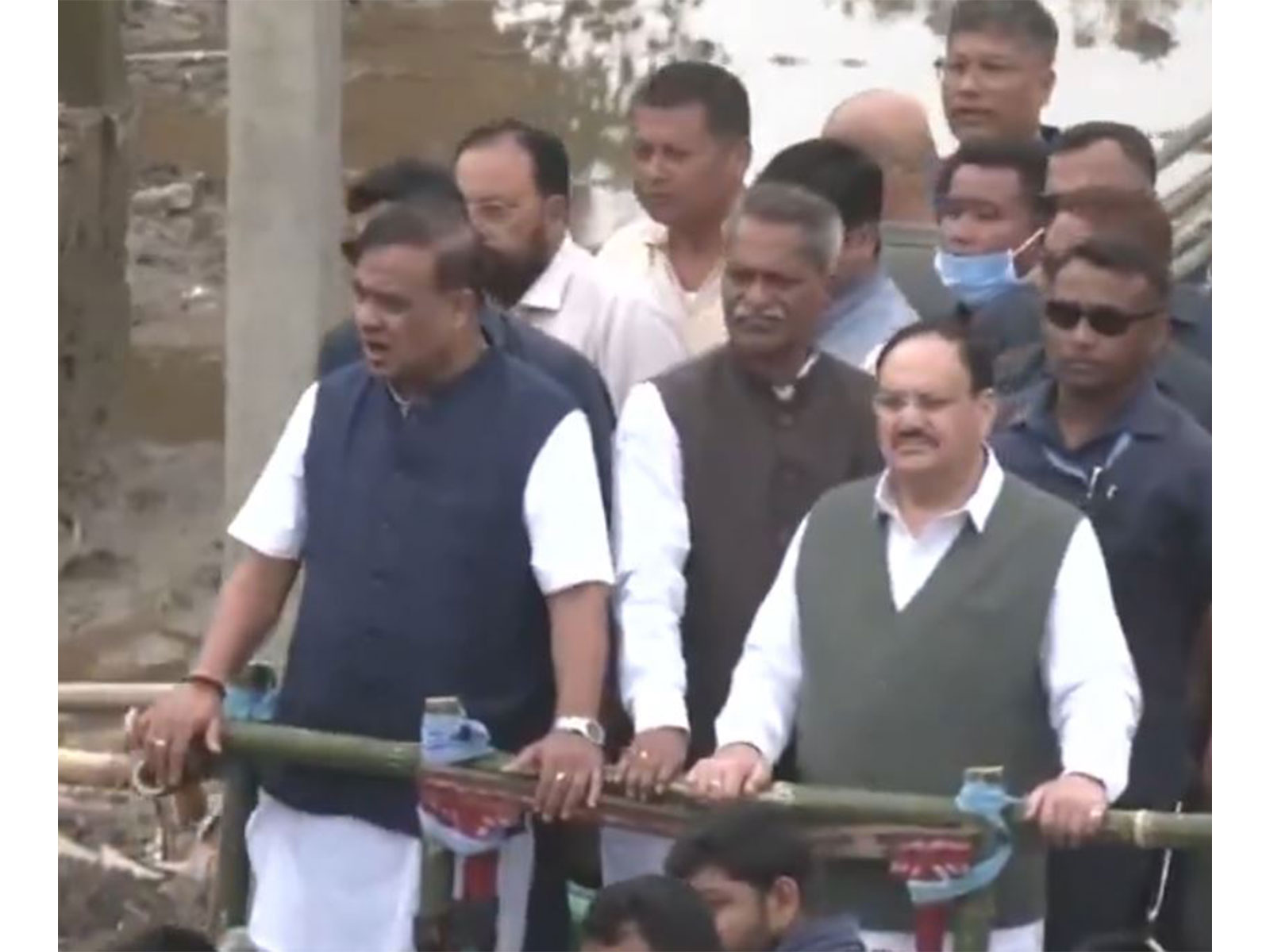 Union Health Minister JP Nadda and Assam Chief Minister Himanta Biswa Sarma inspect flood-affected areas in Sivasagar district, Assam. (Photo: ANI)