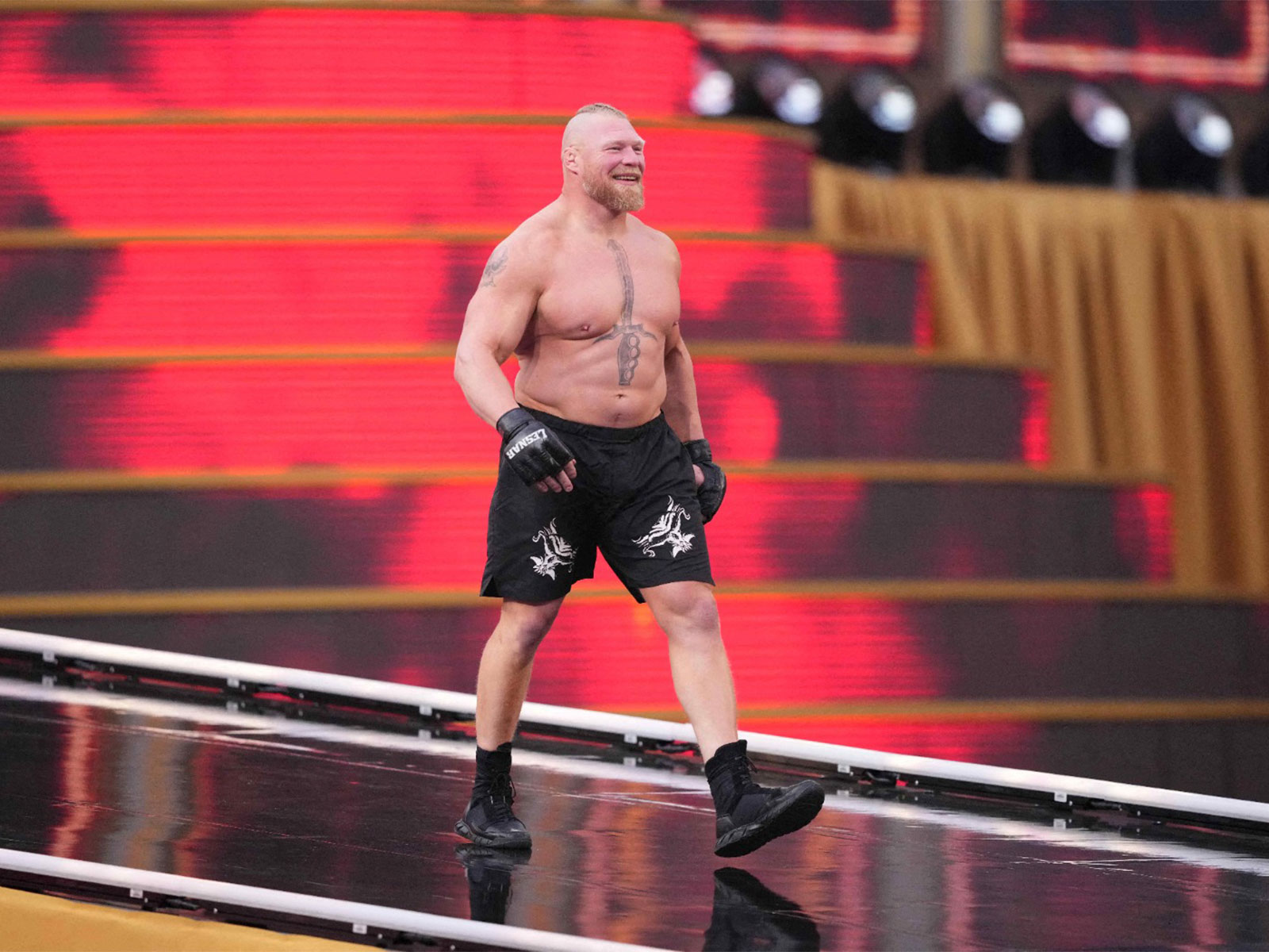 Apr 2, 2023; Inglewood, CA, USA; Brock Lesnar during Wrestlemania Night 2 at SoFi Stadium. Mandatory Credit: Joe Camporeale-USA TODAY Sports. (Photo: Reuters)