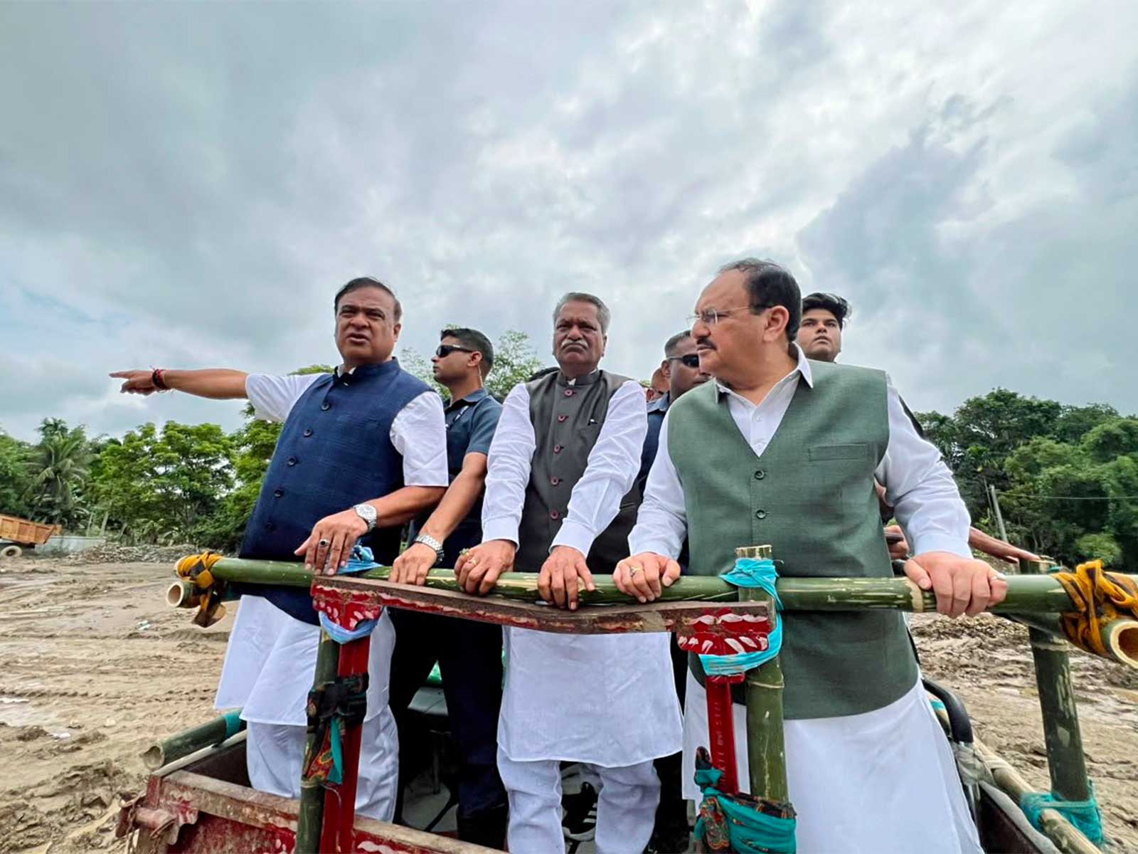 Union Minister JP Nadda and Assam CM Himanta Biswa Sarma visit the flood-affected Nepalikhuti area (Photo/ANI)