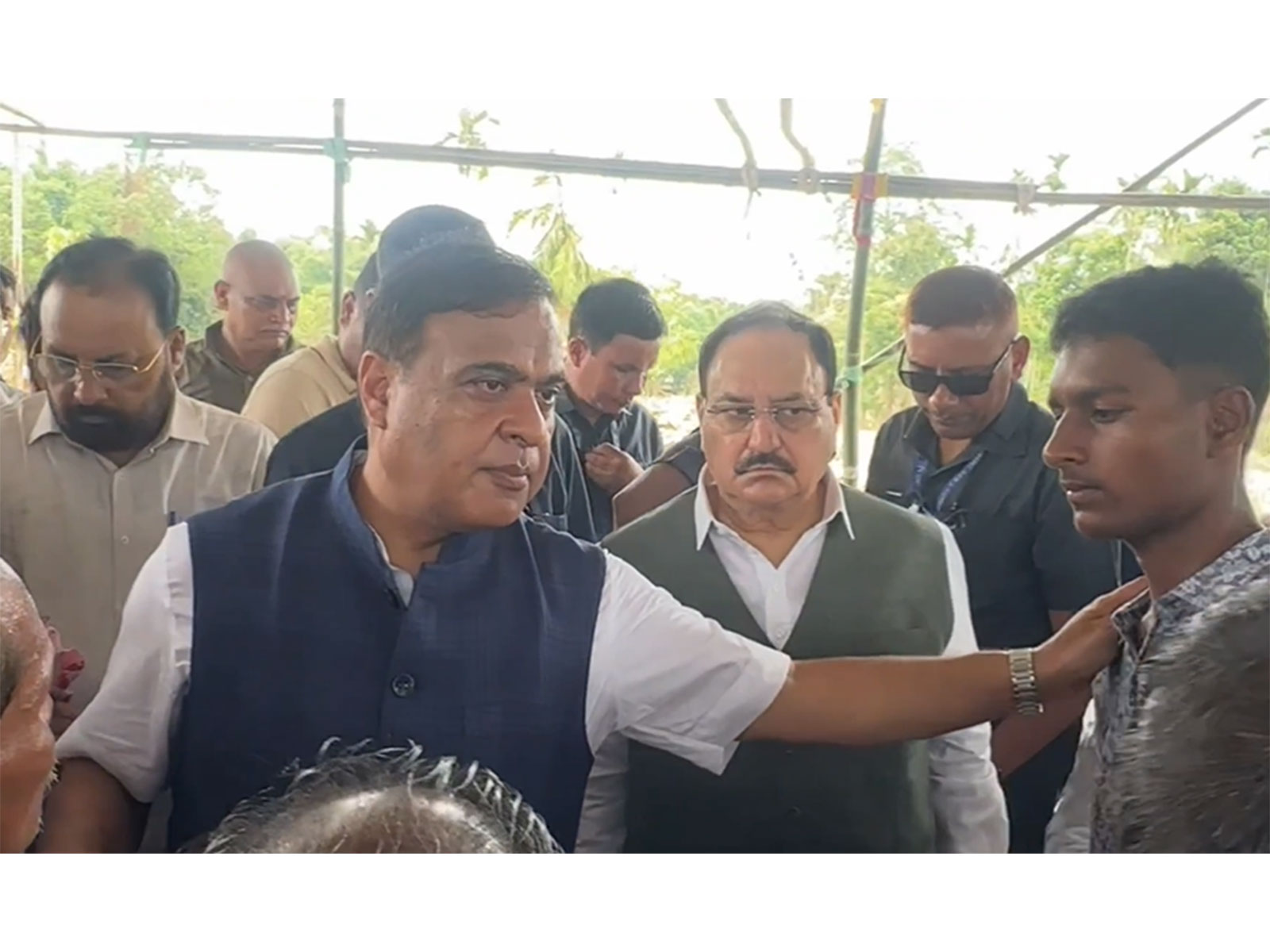 Union Health Minister JP Nadda and Assam Chief Minister Himanta Biswa Sarma inspect flood-affected areas in Sivasagar district, Assam. (Photo/ANI)