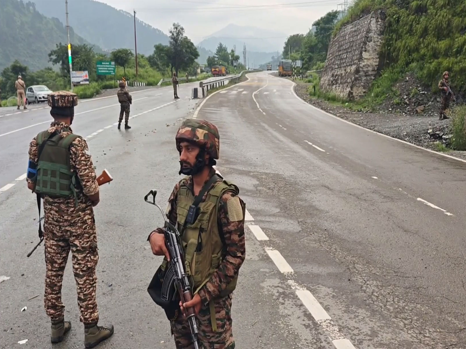 Security personnel deployed at Ramban (Photo/ANI)