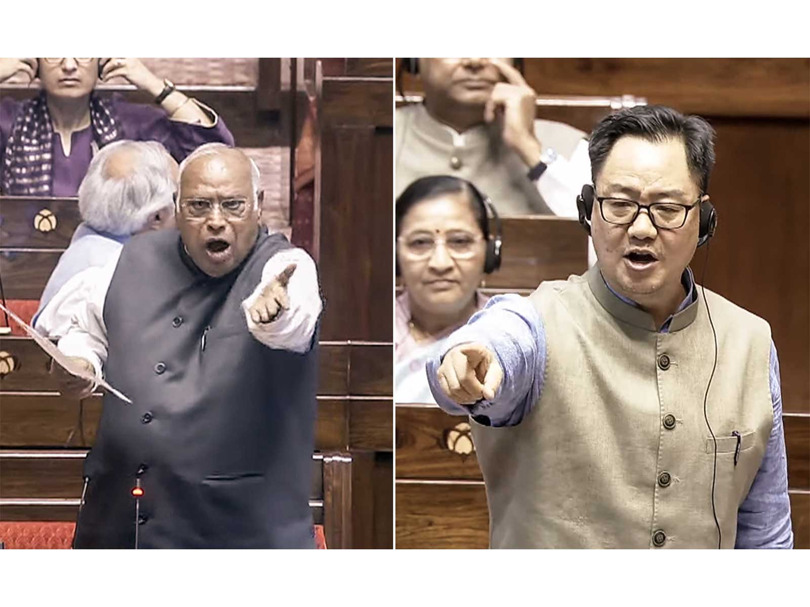 LoP in Rajya Sabha, Mallikarjun Kharge and Union Minister Kiren Rijiju (File photo/ANI)