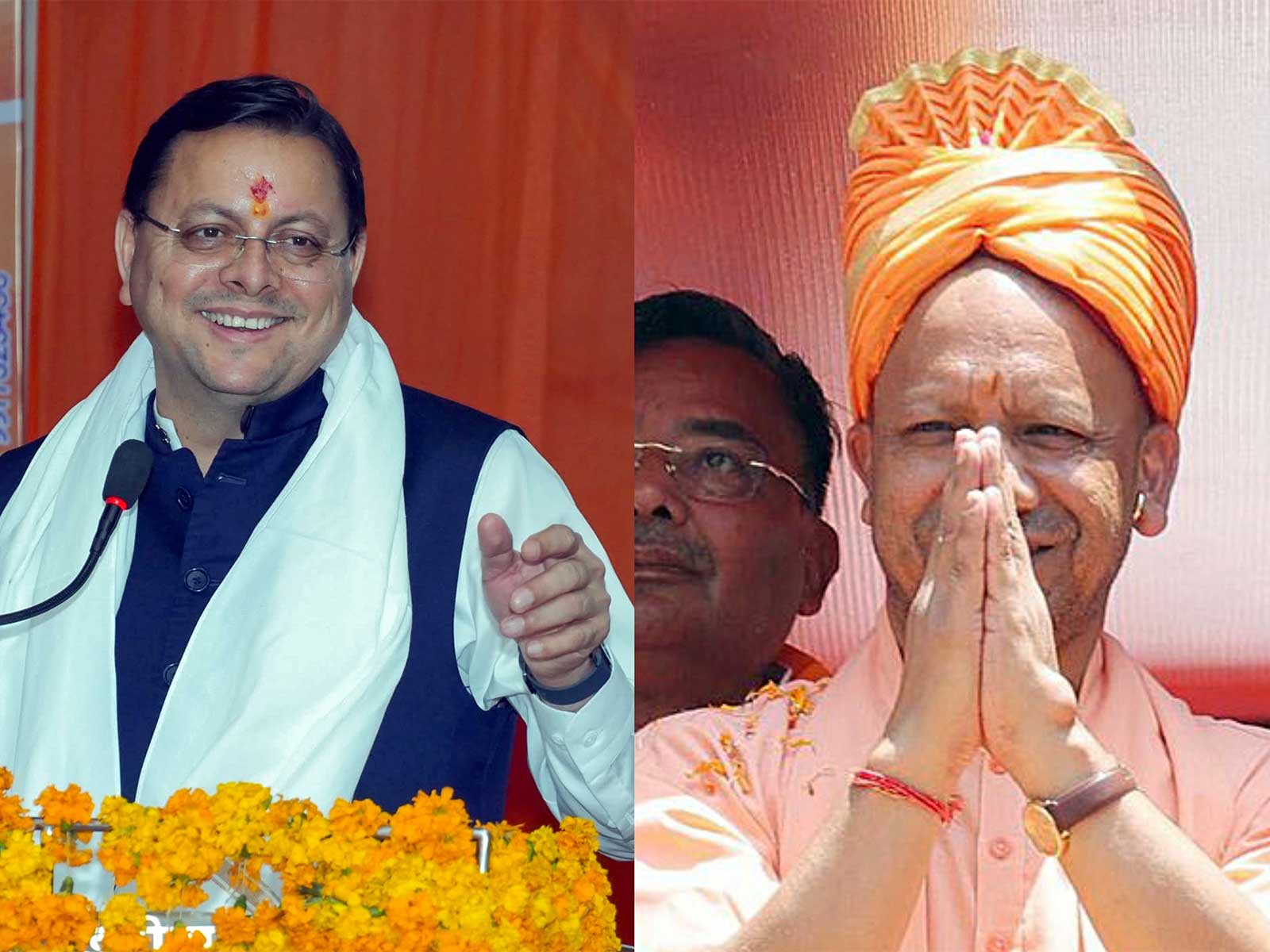 Uttarakhand CM Pushkar Singh Dhami, Uttar Pradesh CM Yogi Adityanath (File photo/ANI)