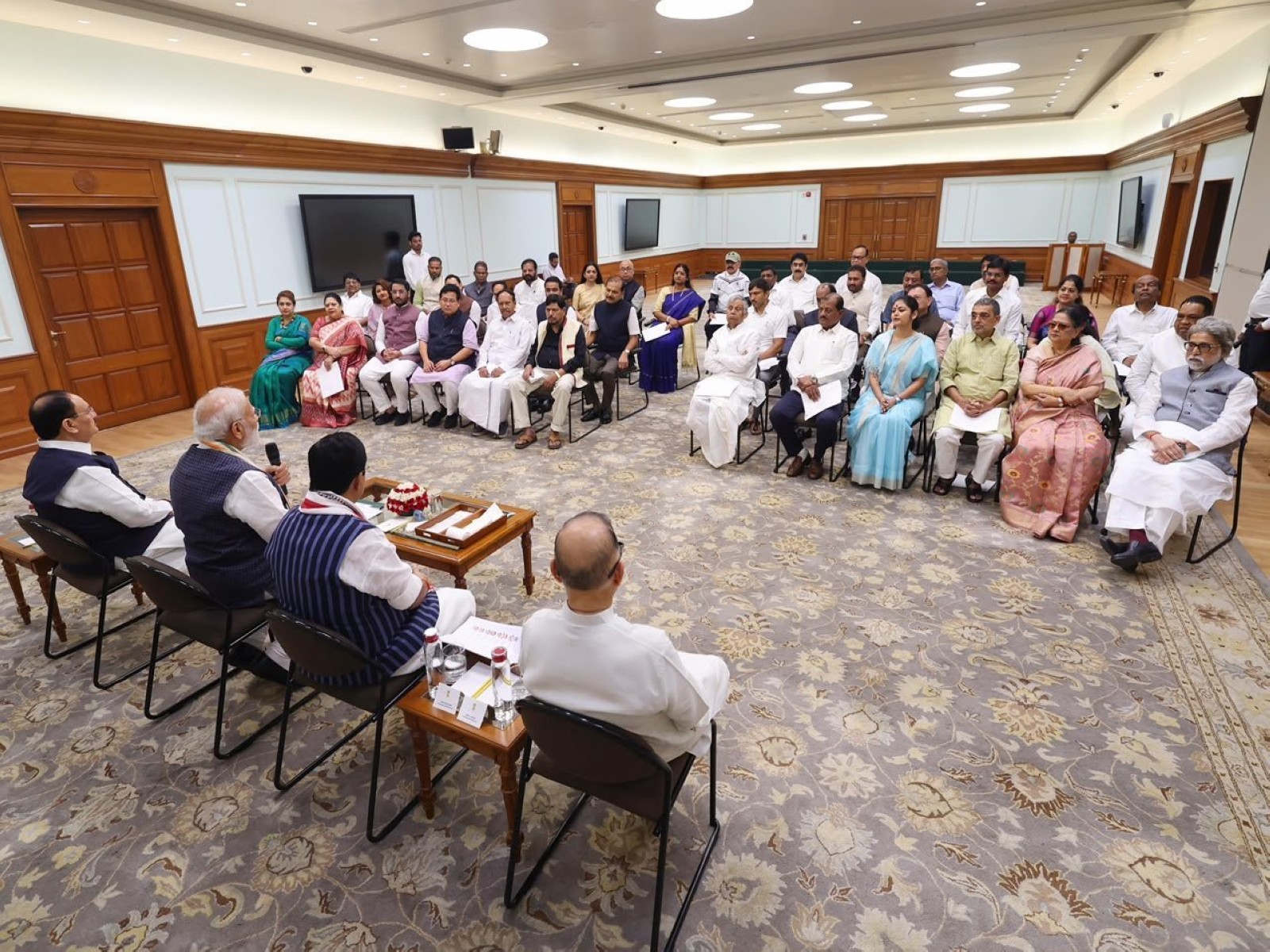PM Modi hosts NDA MPs, including newly inducted TMC, Shiv Sena MPs (Photo/NCPI)