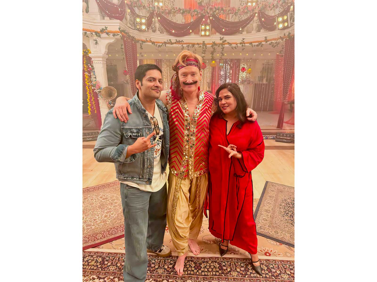 Richa Chadha, Ali Fazal with Conan O'Brien (Photo/Instagram@alifazal9)