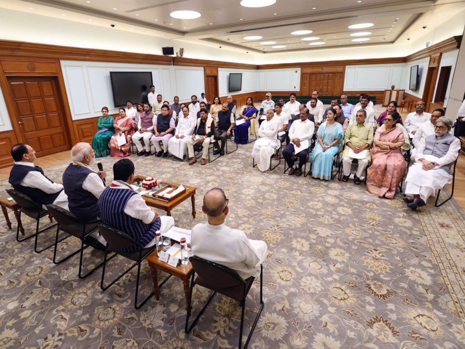 PM Modi hosts NDA MPs, including newly inducted TMC, Shiv Sena MPs (Photo/NCPI)