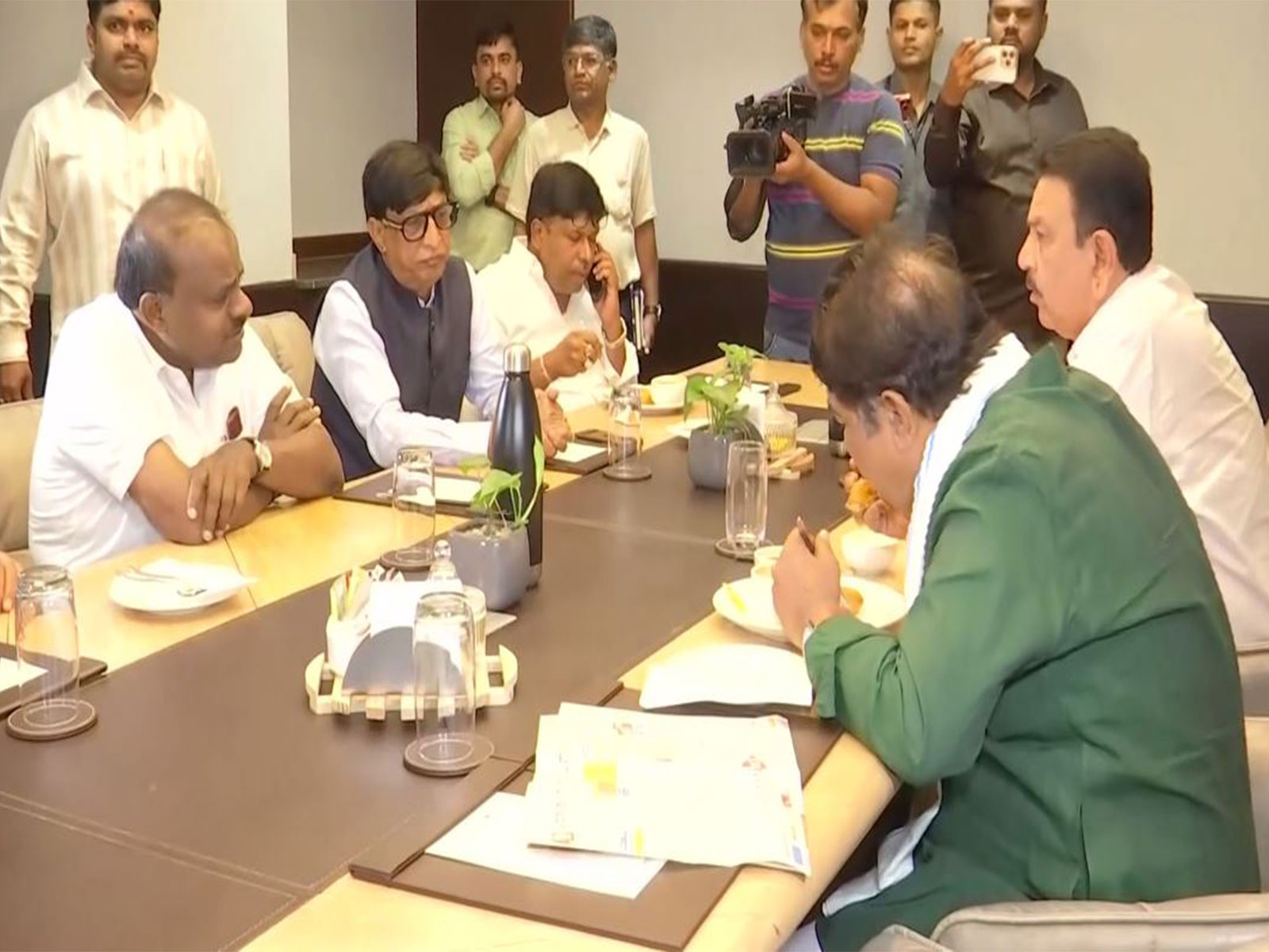NDA leaders hold meeting against Bidadi Township proposal (Photo/ANI)