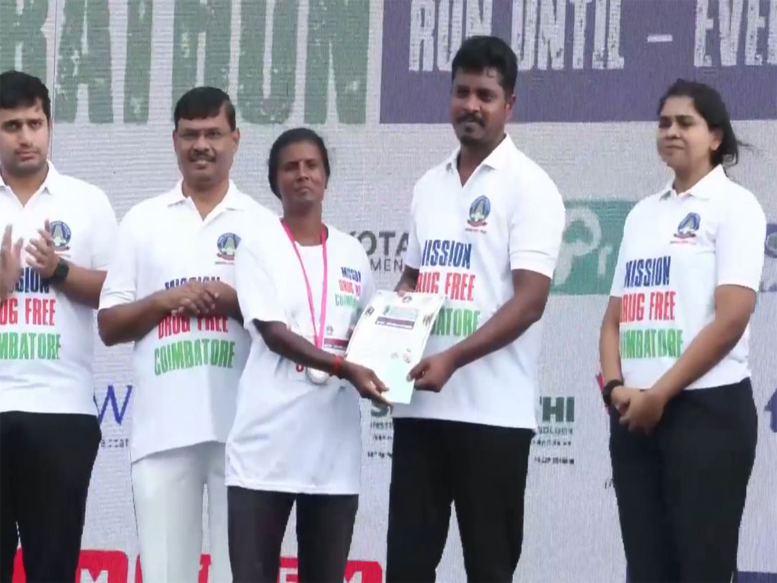 Tamil Nadu Excise Minister K Vignesh distributes certificates and medals to participants (Photo/ANI)
