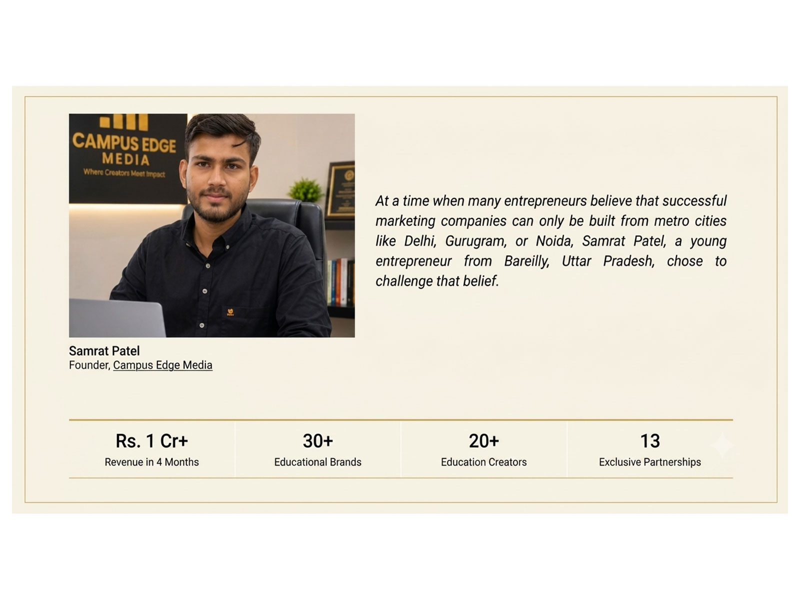 The Journey of Samrat Patel - Founder, Campus Edge Media