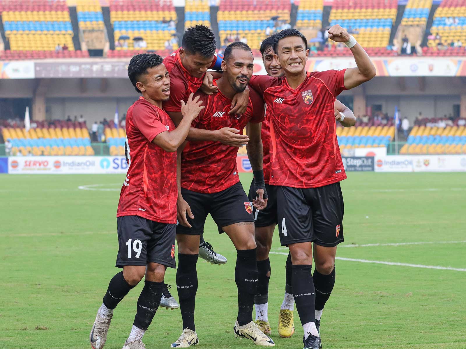 SC Delhi team celebrate after scoring goal against Defenders FC (Image: Durand Cup)