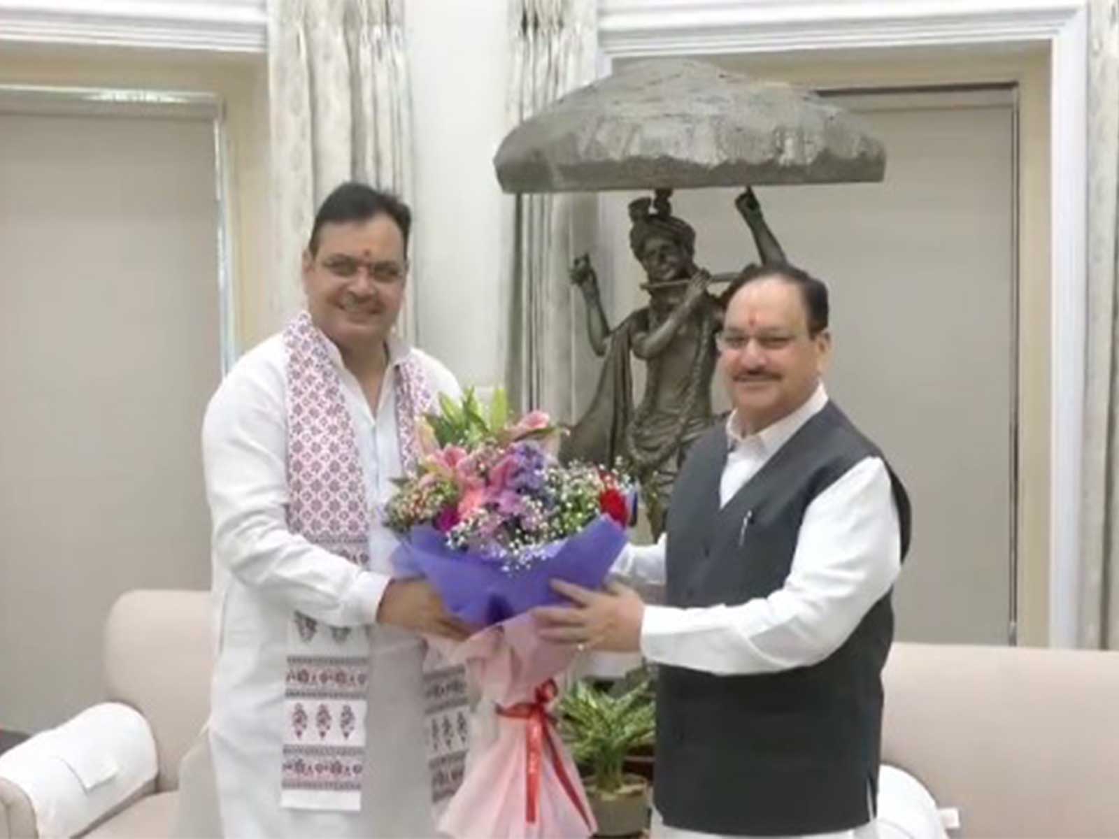 Union Minister JP Nadda meets Rajasthan CM Bhajanlal Sharma (Photo/ANI)