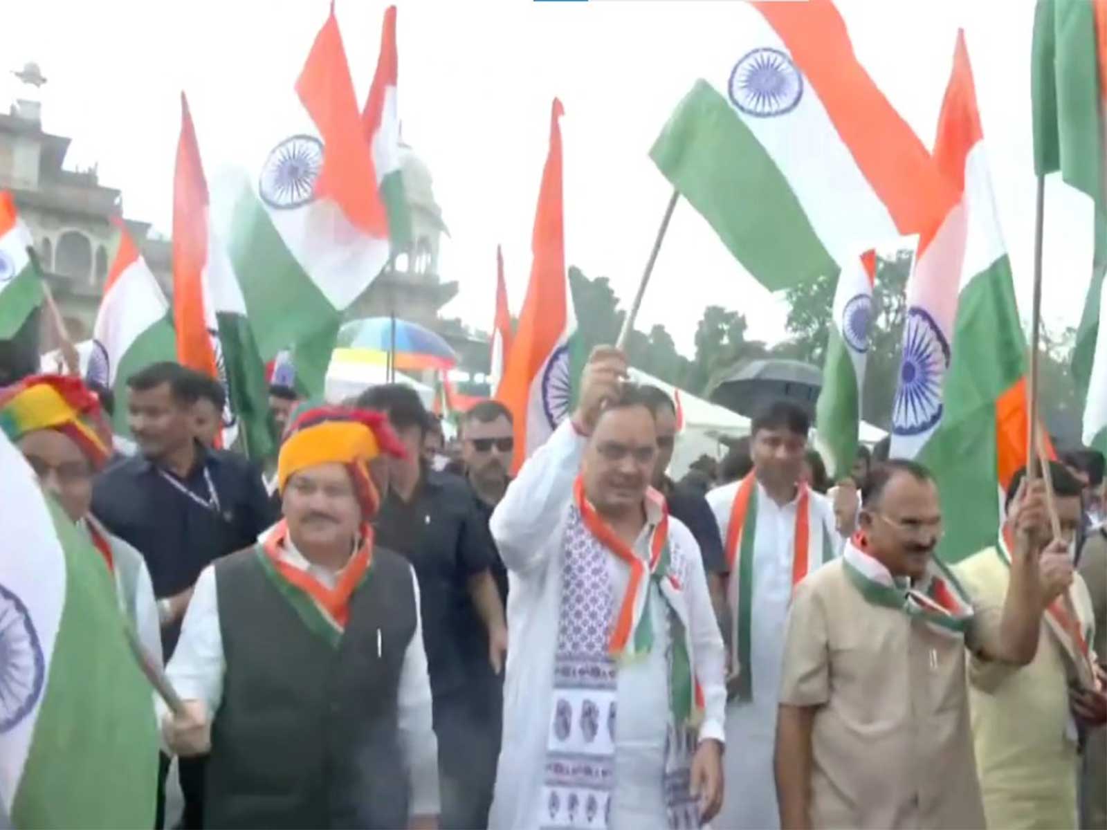JP Nadda, Rajasthan CM Bhajan Lal Sharma inaugurate 'Vishal Tiranga Rally' under Har Ghar Tiranga campaign (Photo/ANI)