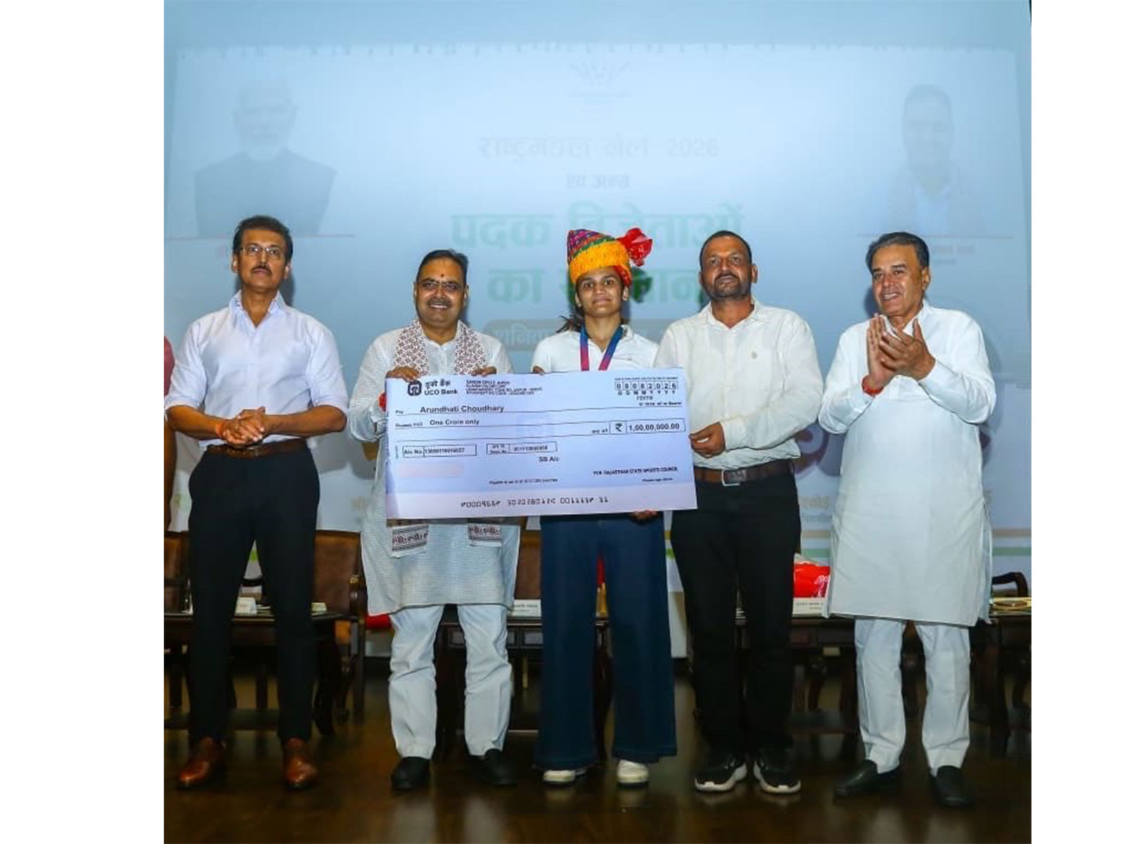 Rajasthan CM Bhajan Lal Sharma felicitates CWG medal winners. (Photo: X/ @BhajanlalBjp)