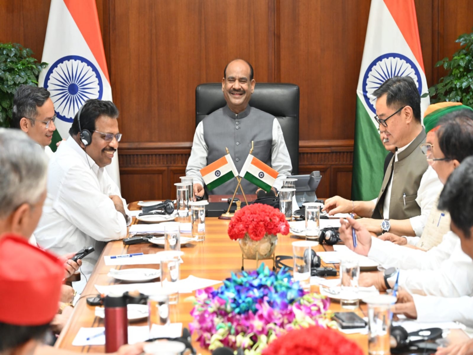 Lok Sabha Speaker Om Birla meeting floor leaders in Parliament (Photo/ANI)