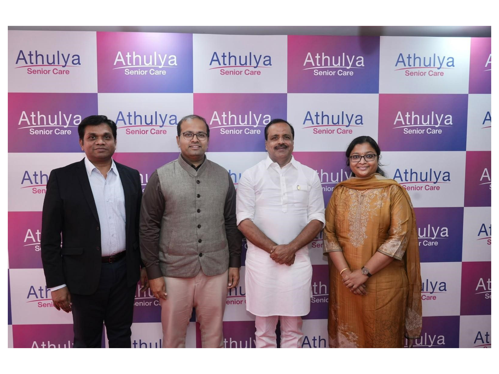 L to R: Srinivasan G., Founder & CEO; Dr. Karthik Narayan R., Founder & MD; U.T. Khader, Karnataka Health Minister; J. Krishna Kavya, Founder & Director, Athulya.