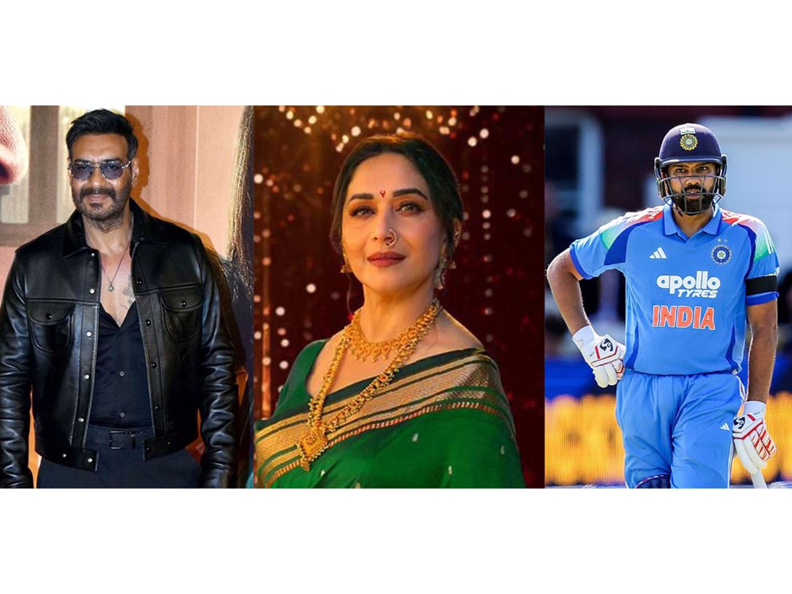 Ajay Devgn (Photo/ANI), Madhuri Dixit (Photo/SonyPictures) and Rohit Sharma (Photo/ANI)