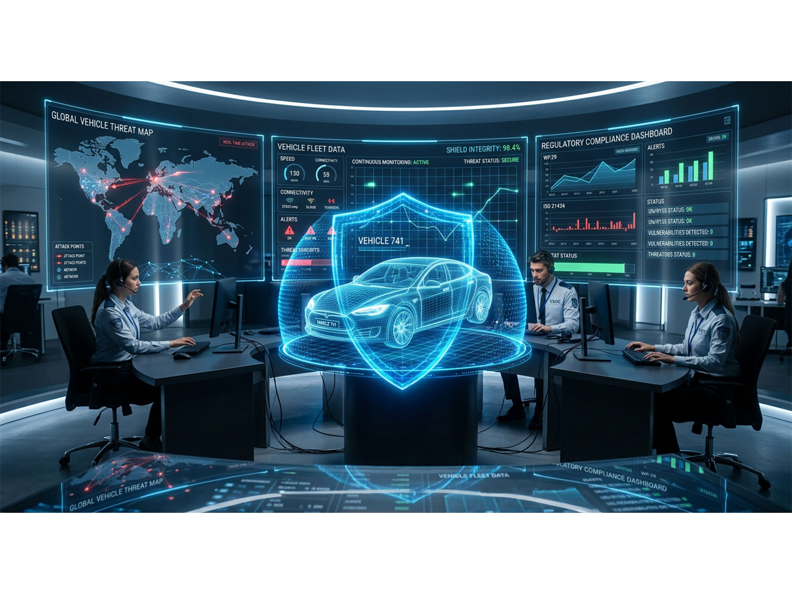 HackersEra's in-market VSOC provides 24/7/365 fleet monitoring, automated response and audit-ready reporting to help automakers meet evolving cyber rules.
