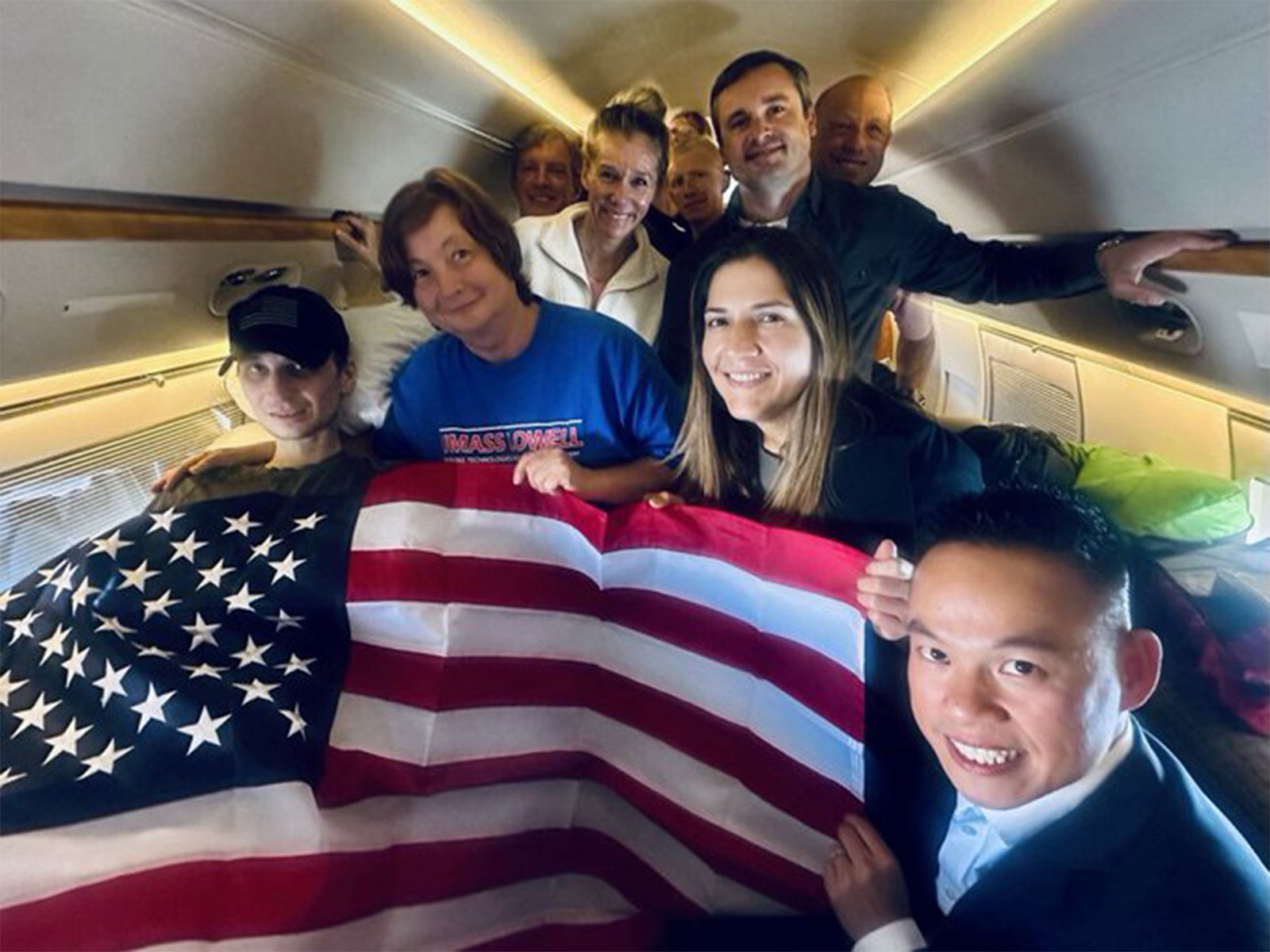Former US Marine Robert Gilman (Blue Cap) is set to land at Andrews Air Force Base in Washington, DC (Photo/@SecRubio X)