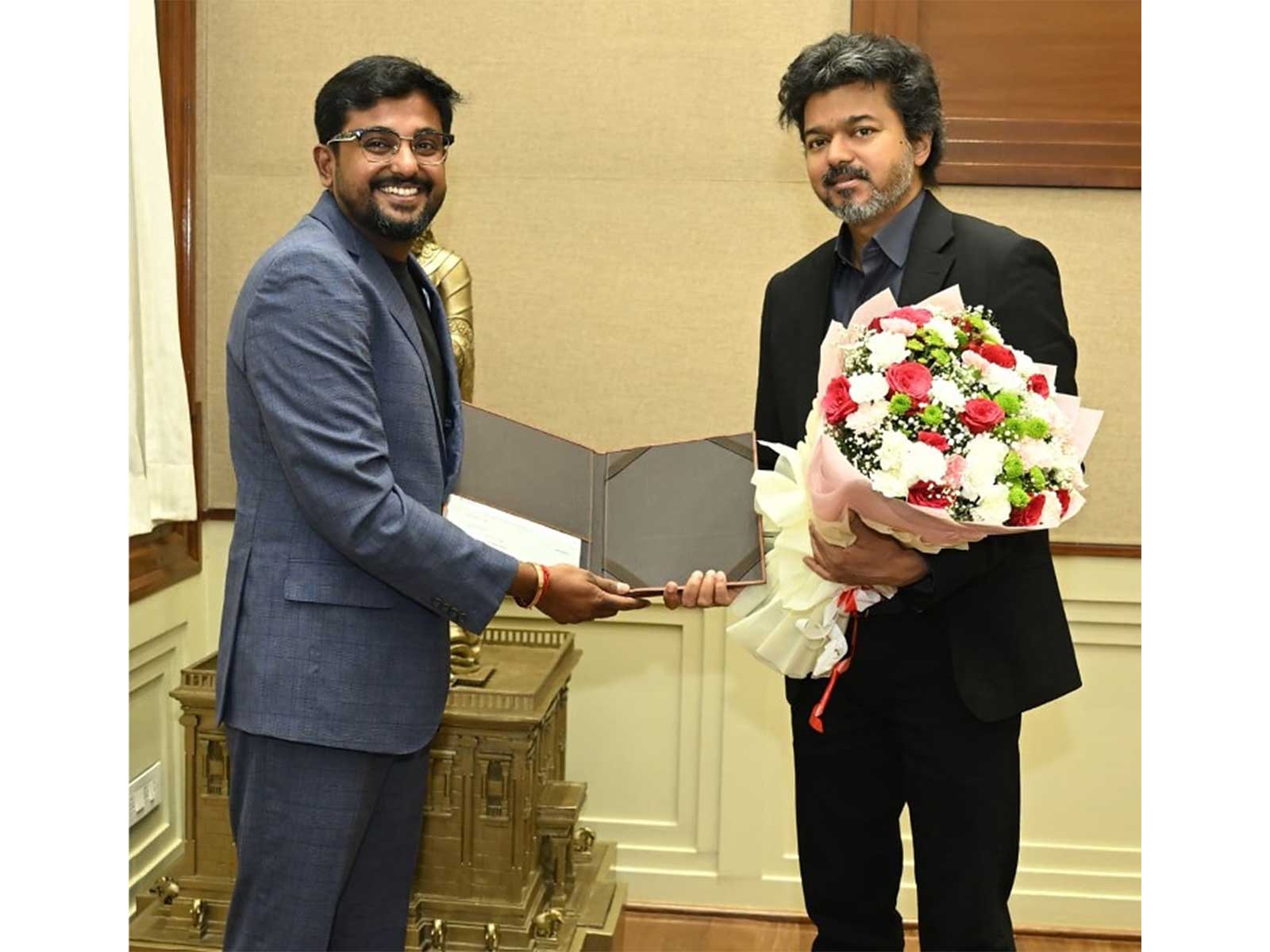 Pradeep Kumaar Rajarathinam, Founder & CEO, Stan Ventures, with the Hon'ble Chief Minister of Tamil Nadu during presentation of the ₹2 crore contribution to the CM Public Relief Fund