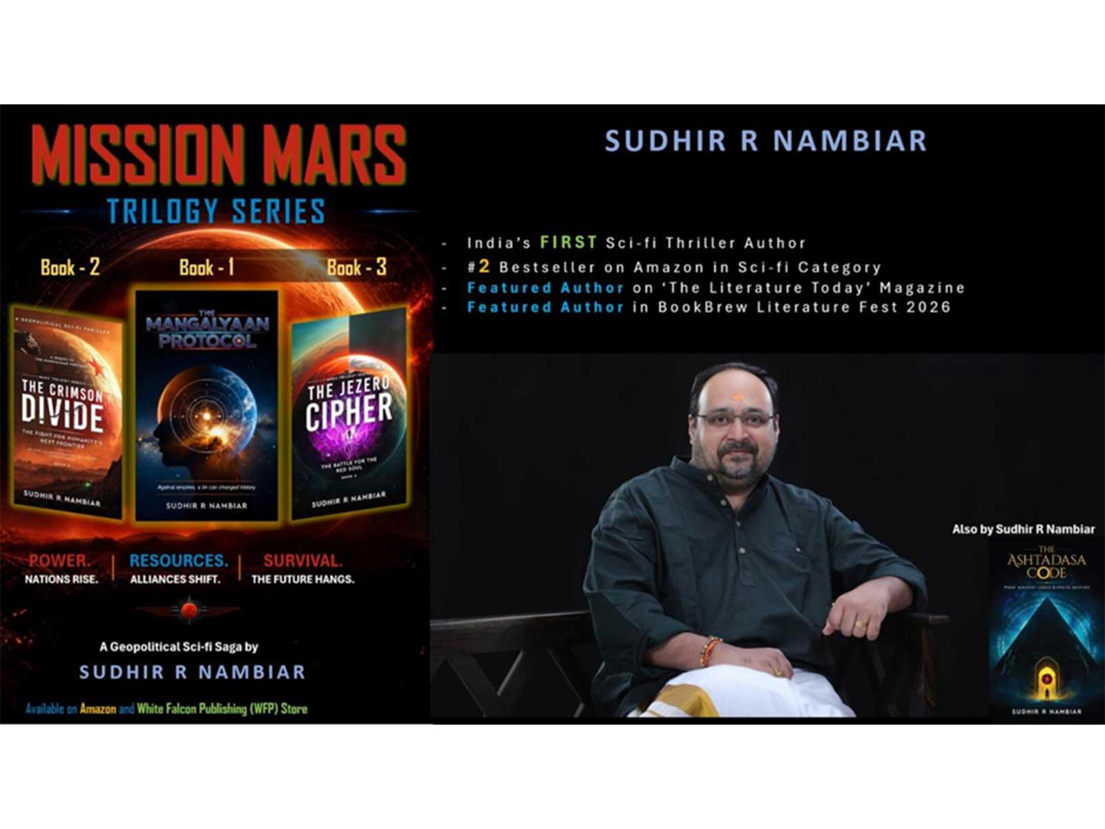 The Mangalyaan Protocol, The Crimson Divide and The Jezero Cipher form a three-book science-fiction thriller series exploring space, technology and futuristic mysteries