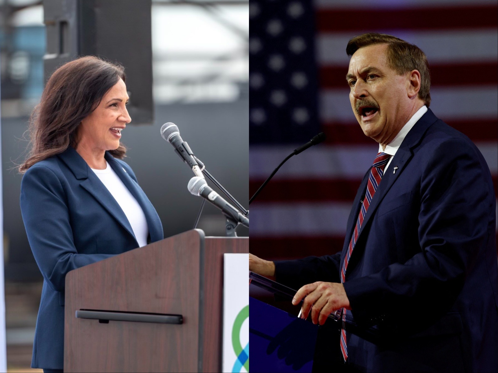 Minnesota House Speaker Lisa Demuth and  MyPillow founder Mike Lindell (Photos/@LisaDemuthMN, Reuters)
