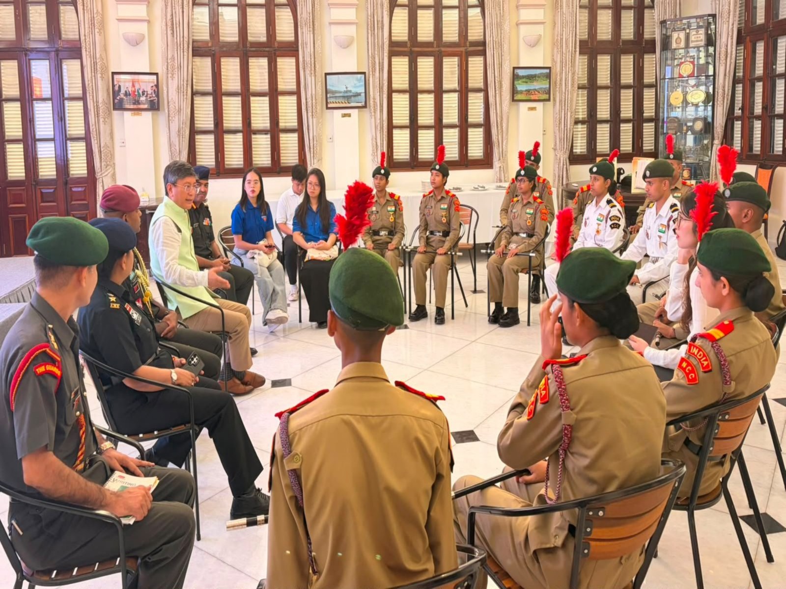 A 15-member NCC delegation interacts with officials at the Indian Embassy in Hanoi, Vietnam (Photo: X/@AmbHanoi)