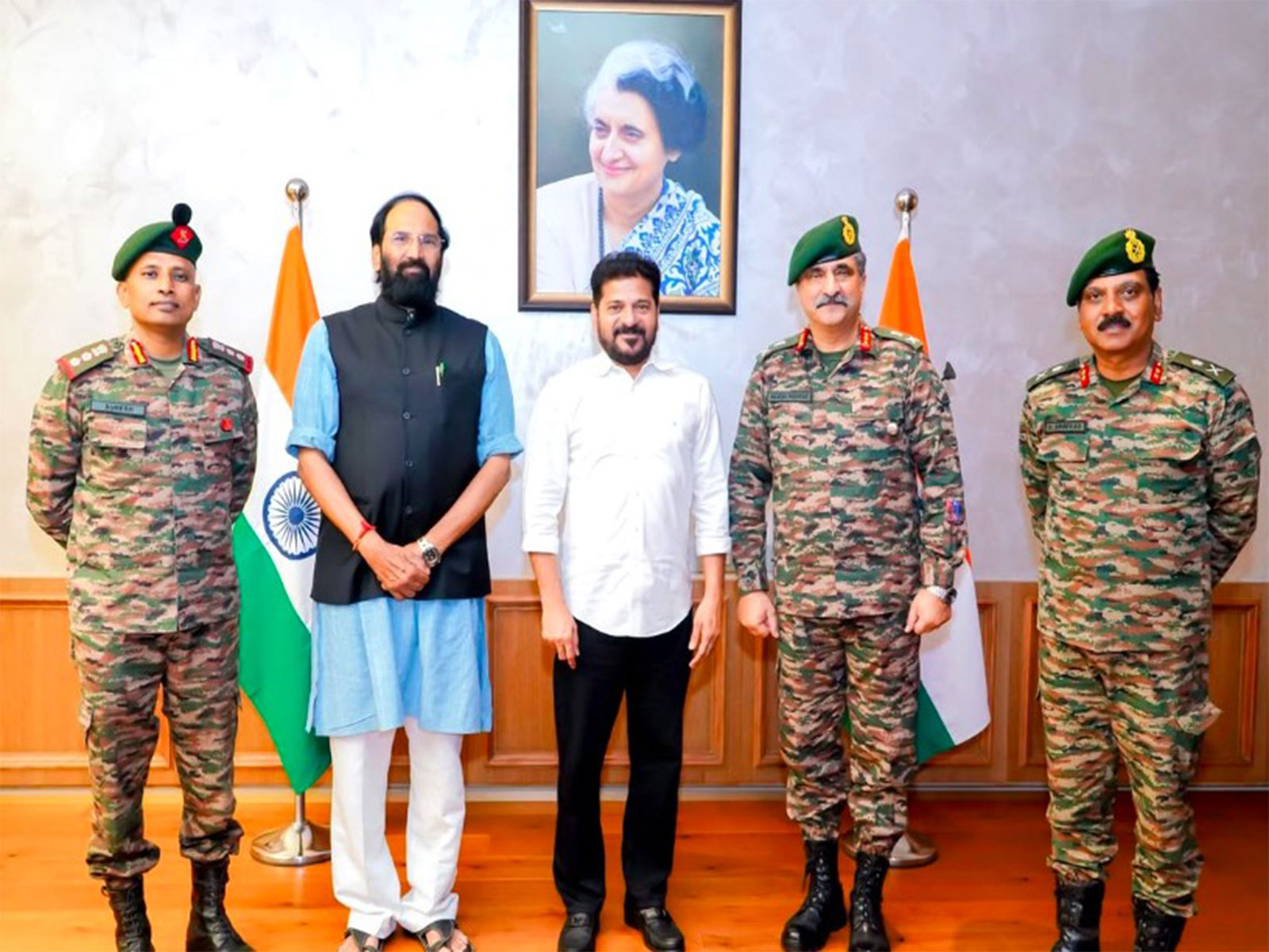 Telangana Chief Minister A Revanth Reddy with army personnels (Photo/X/@TelanganaCMO)