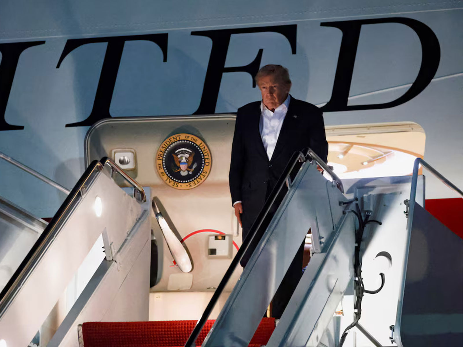US President Donald Trump arrives aboard the new Qatari-gifted Air Force One at Joint Base Andrews, Maryland, as he returns to Washington following the NATO leaders' summit in Turkey. (File Photo/Reuters)
