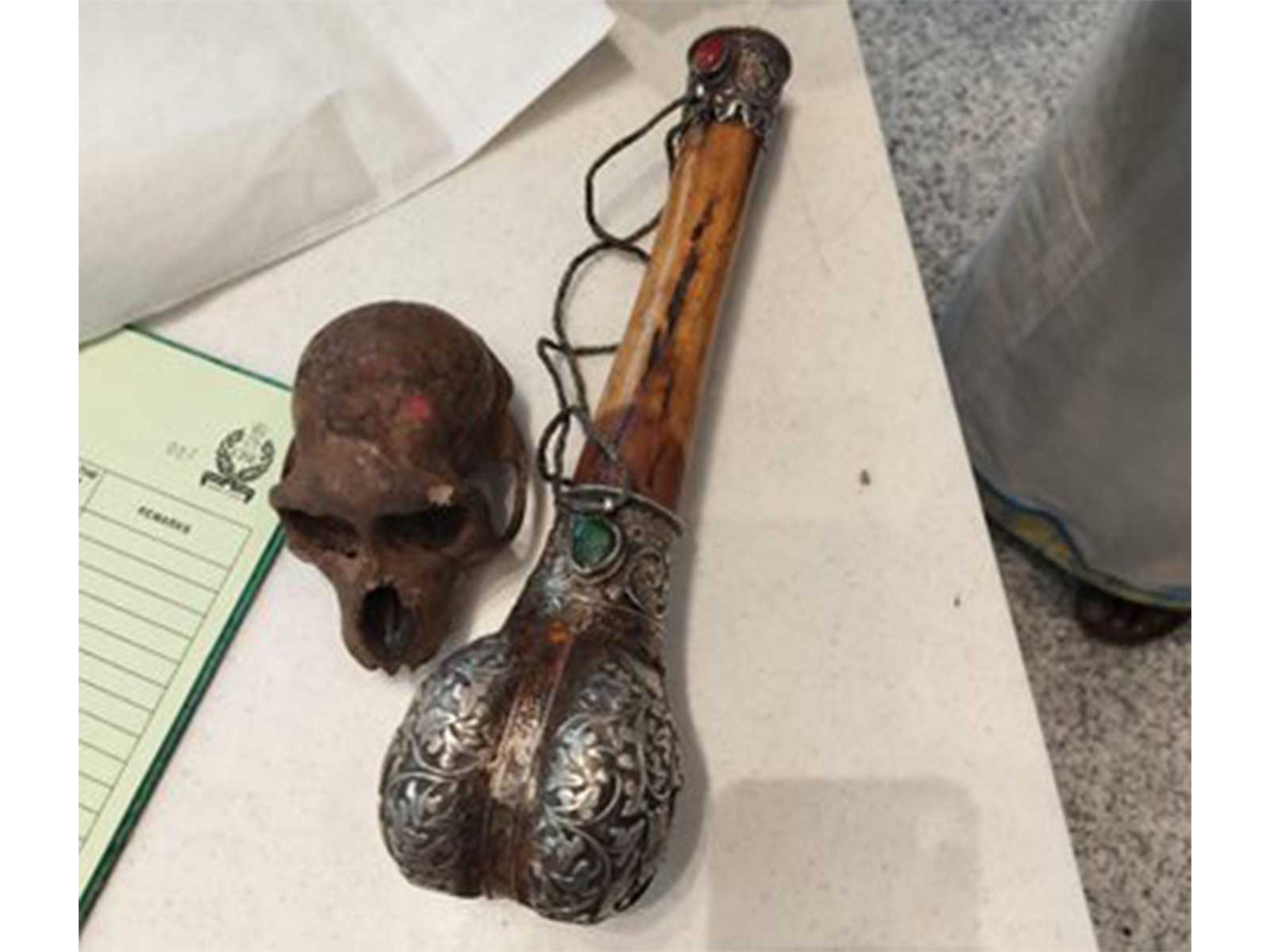 Suspected monkey skull recovered from passenger's hand baggage at IGI Airport.  (Photo: @CISFHQrs / X)