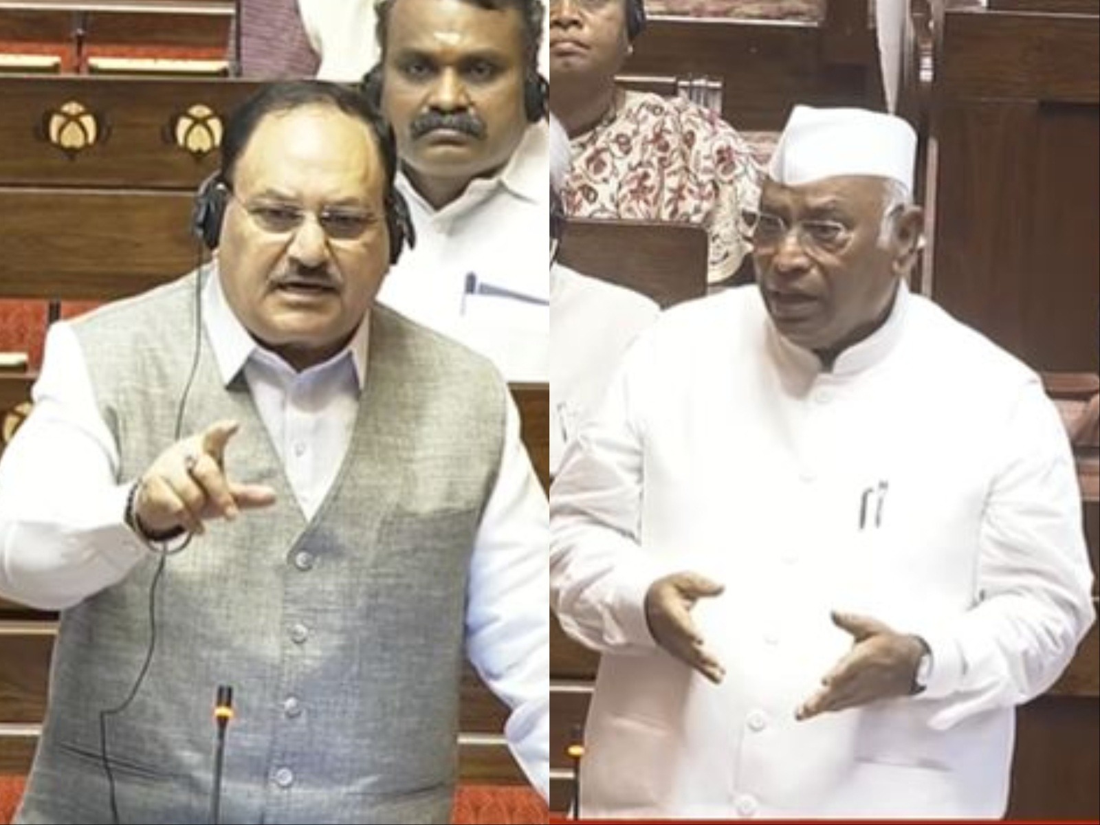 Leader of the House JP Nadda and LoP Mallikarjun Kharge (Photo/ANI)