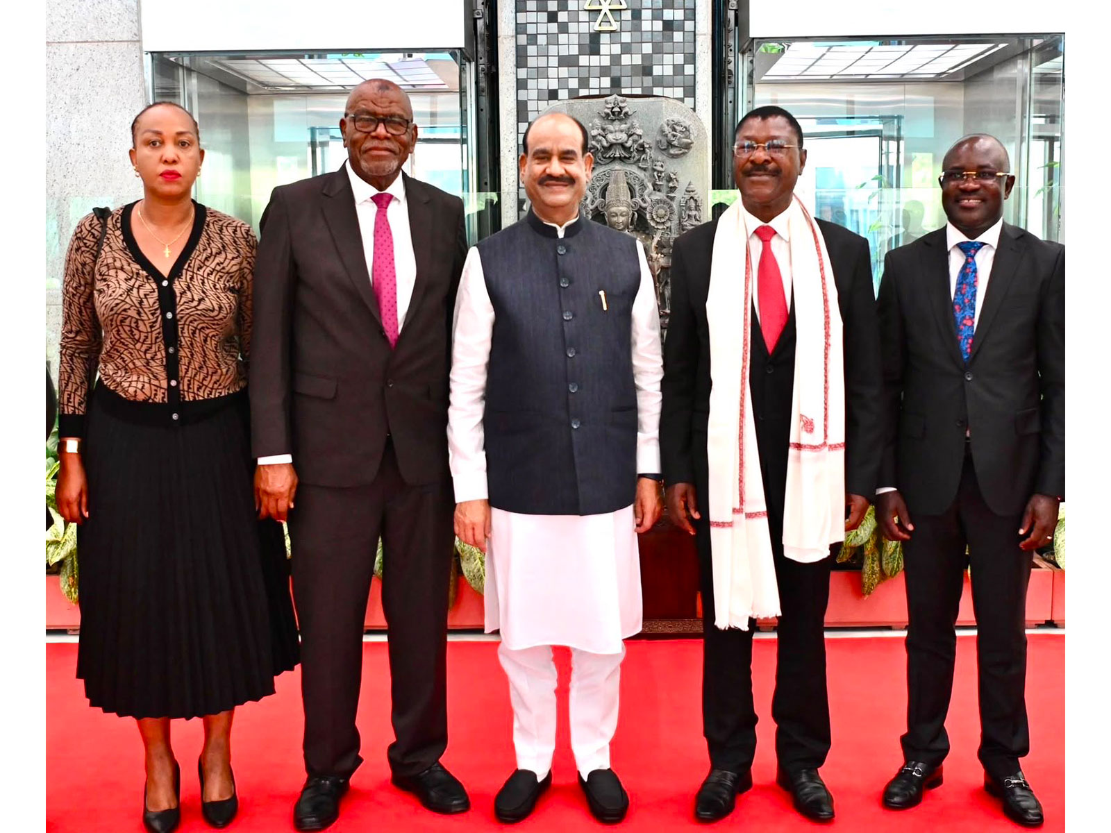 Lok Sabha Speaker Om Birla met a delegation led by Kenya National Assembly Speaker  Moses M Wetang'ula (Centre-Right) (Photo/X/@ombirlakota)