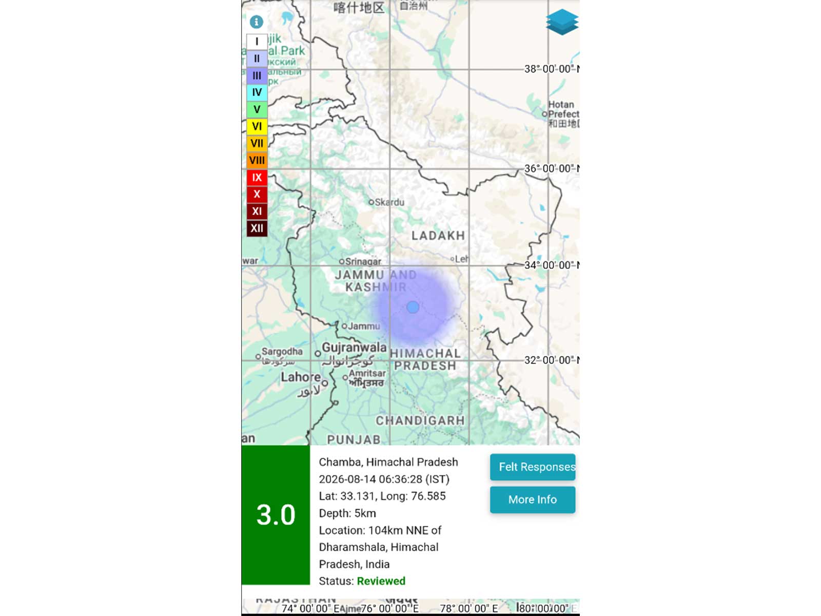 3.0 magnitude earthquake hits Chamba (Chamba\@NCS_Earthquake)
