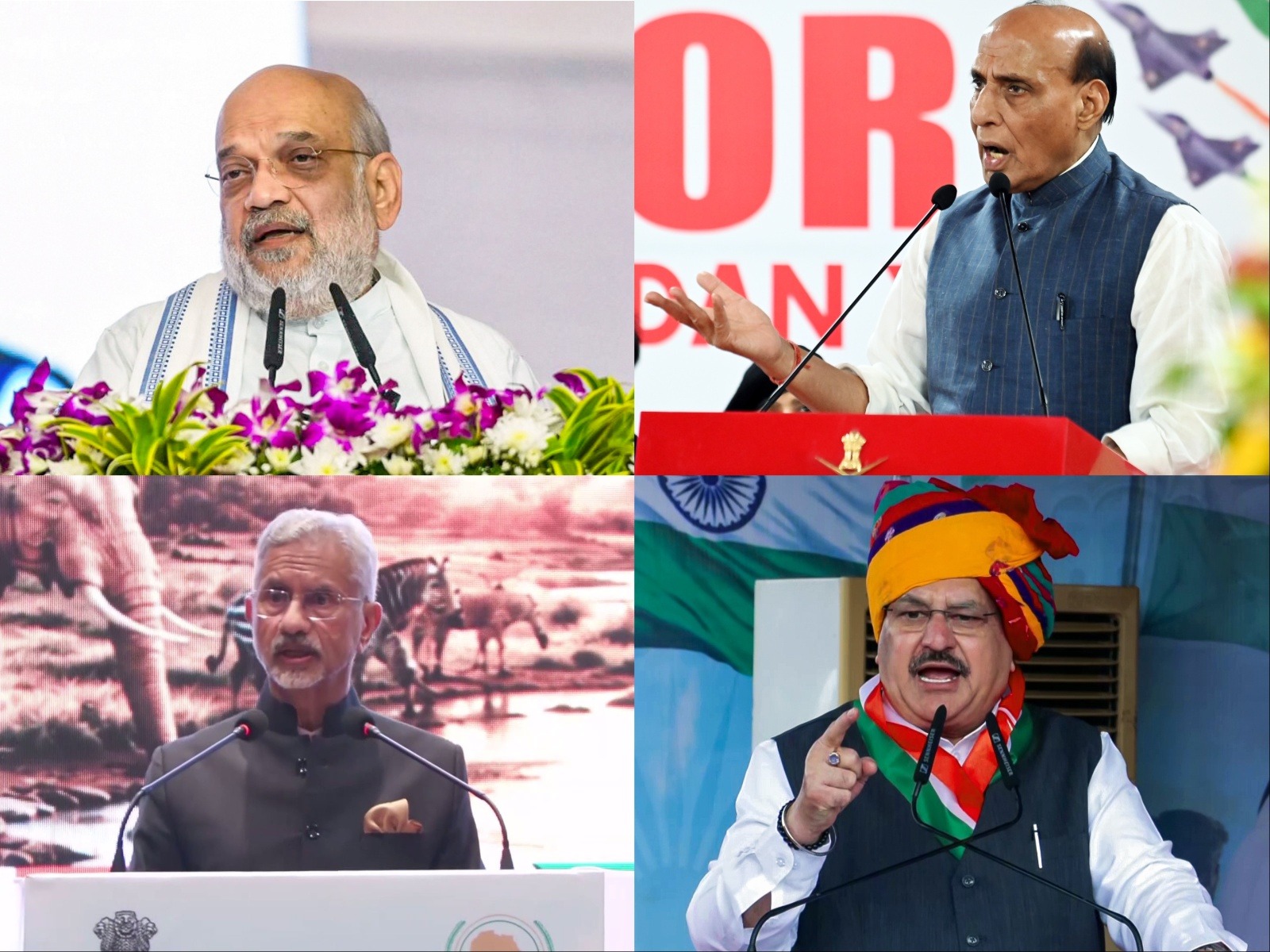 Union Home Minister Amit Shah, Defence Minister Rajnath Singh, External Affairs Minister S Jaishankar and Union Minister JP Nadda (FilePhoto/ANI)