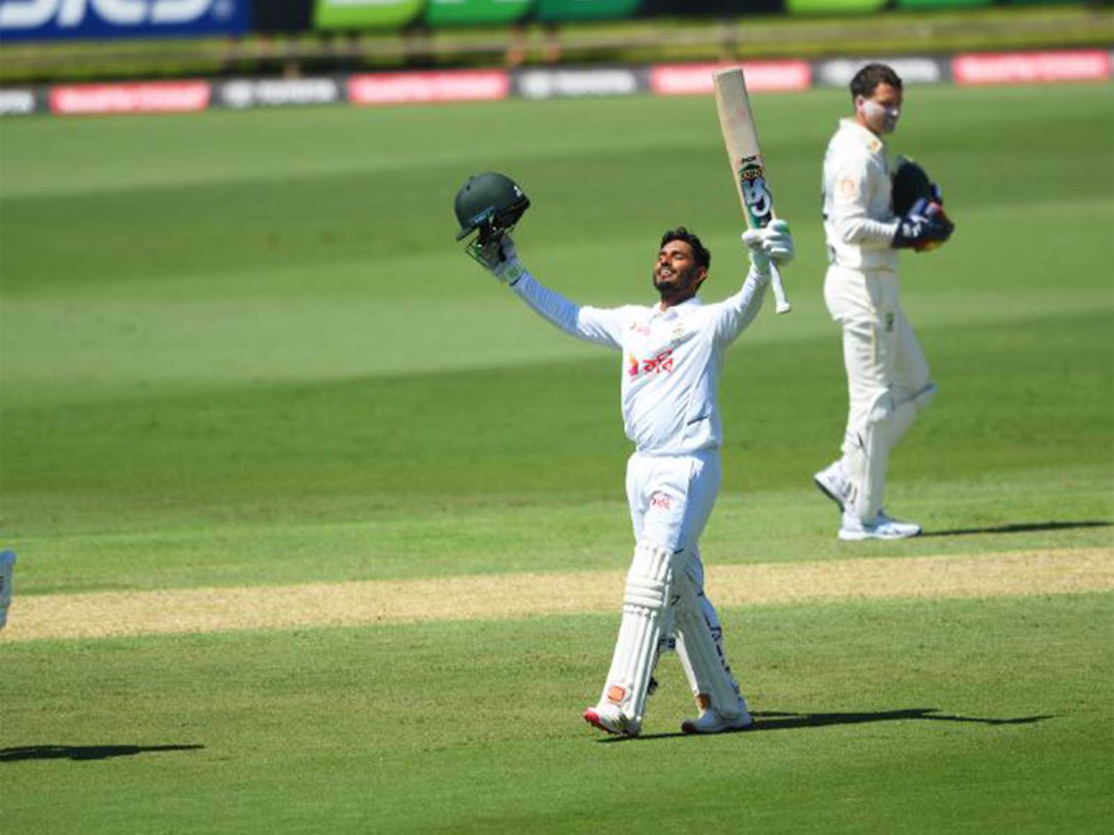 Bangladesh opener Tanzid Hasan Tamim celebrating after scoring his maiden Test century (Photo: X/@BCBtigers)