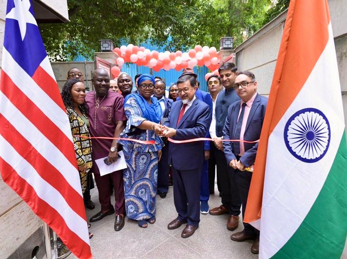 Liberian Foreign Minister Sara Beysolow Nyanti and officials inaugurate Liberia's new Embassy in New Delhi. (Photo: X/@MEAIndia)