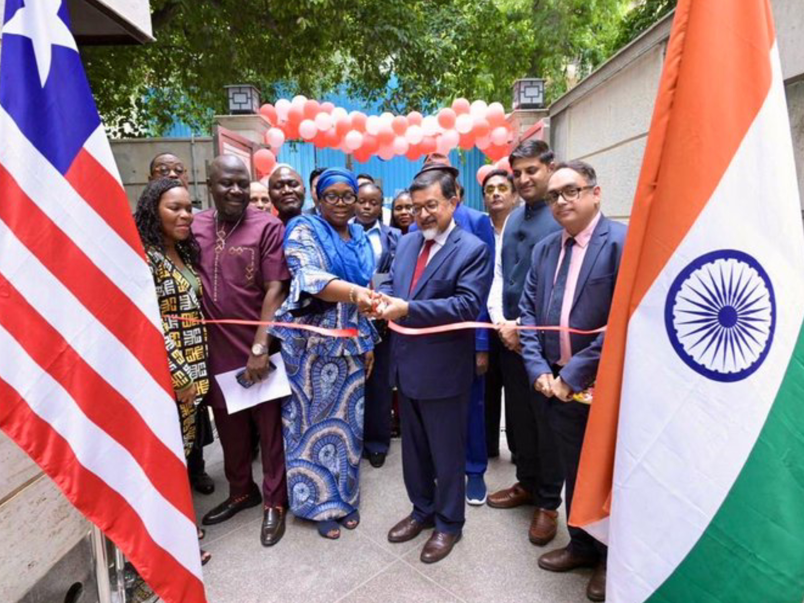 Liberian Foreign Minister Sara Beysolow Nyanti and officials inaugurate Liberia's new Embassy in New Delhi. (Photo: X/@MEAIndia)