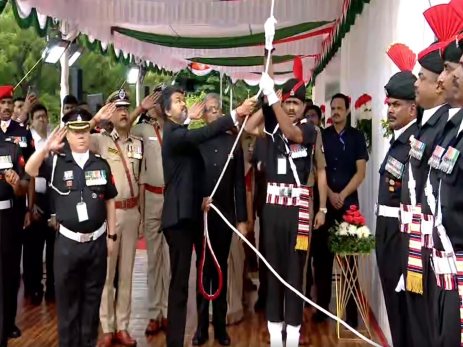 TN CM C Joseph Vijay hoists Tricolour flag (Photo/ANI)