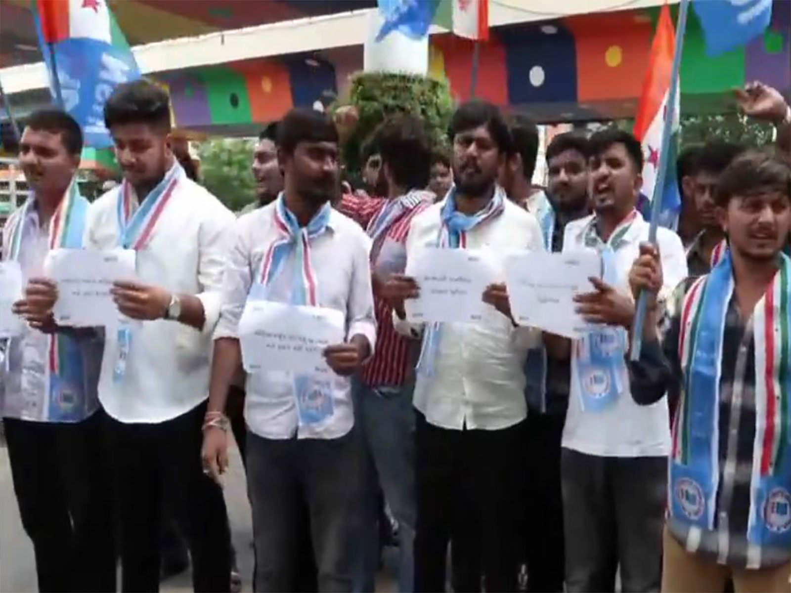 NSUI members protest in Ahmedabad (Photo/ANI)