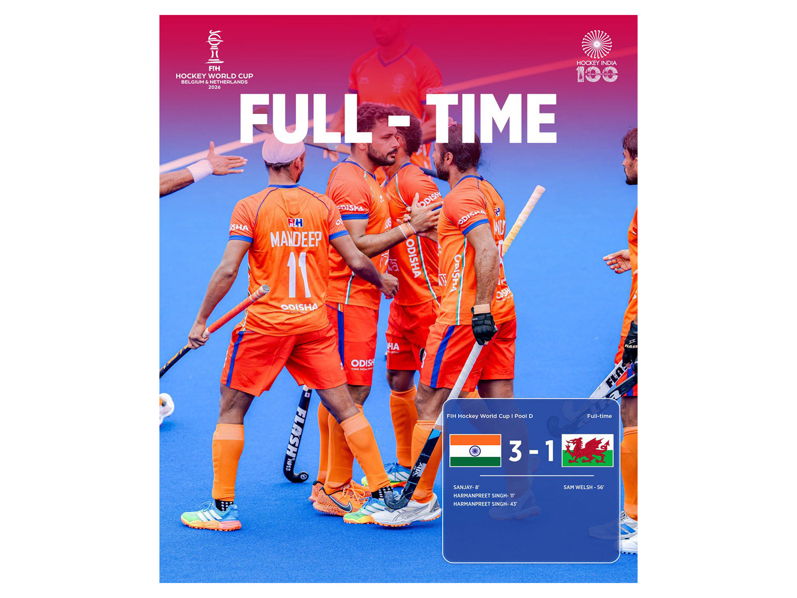 India beat Wales 3-1 at FIH Men's Hockey WC 2026. (Photo: X/@TheHockeyIndia)