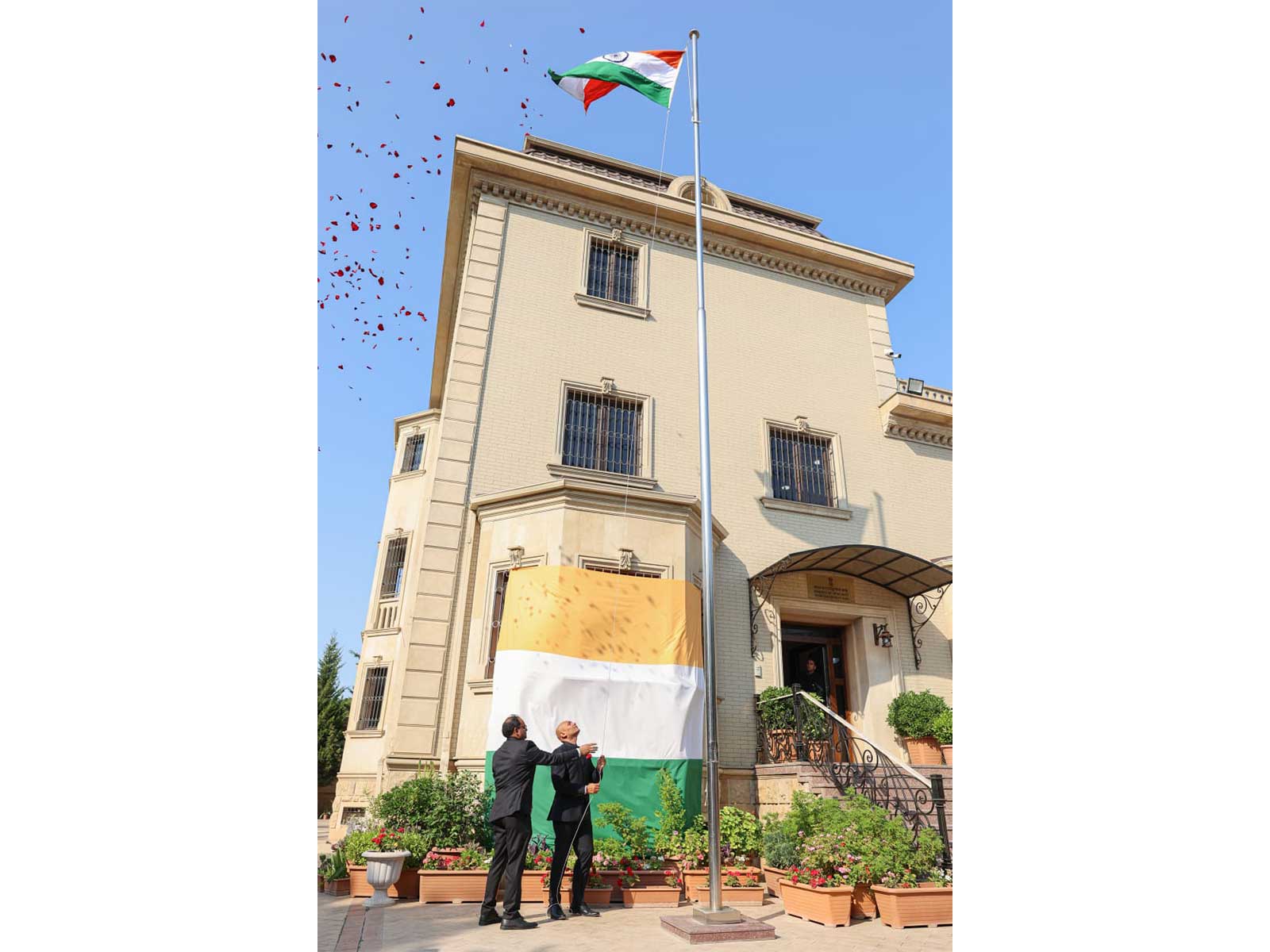 Hoisting of the National Flag by Abhay Kumar, Ambassador of India to Azerbaijan (Photo/X/@indembassybaku)
