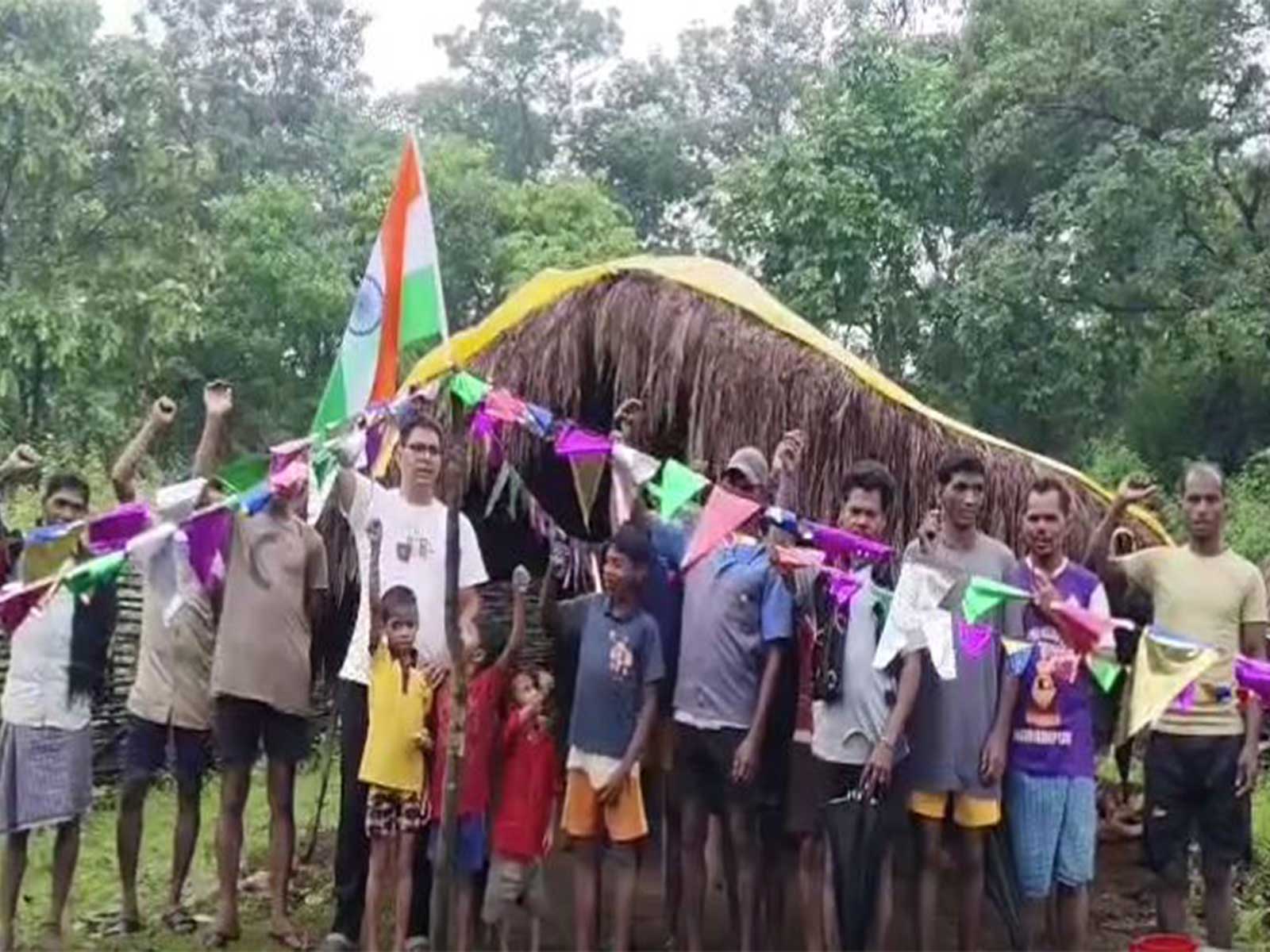 Tricolour hoisted for first time in Maoist-affected Boter Village of Abujmarh (Photo/ANI)