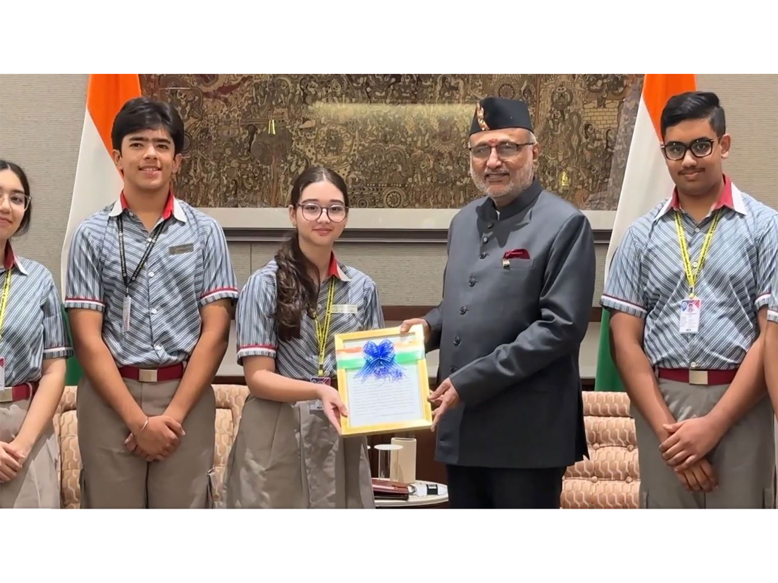 Vice President CP Radhakrishnan interacts with school students at Uparashtrapati Bhavan on Independence Day (Photo/@VPIndia)