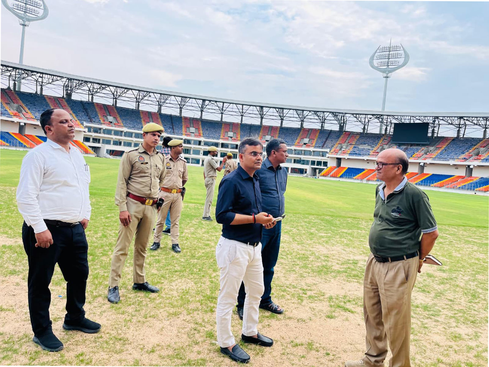 Varanasi DM Satyendra Kumar inspects under-construction International Cricket Stadium in Ganjari (Photo/Varanasi Administration)
