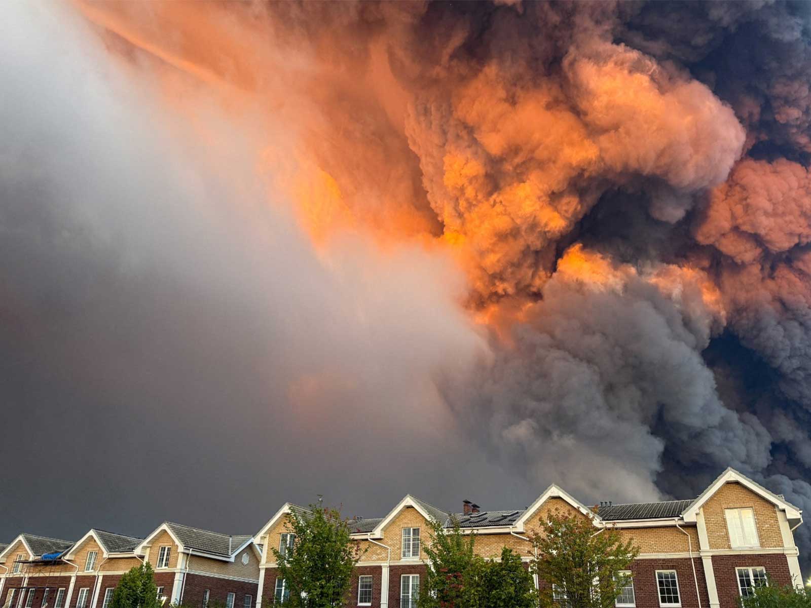 Smoke billows from the burning Wildberries warehouses following a Ukrainian drone attack (Photo/Reuters)