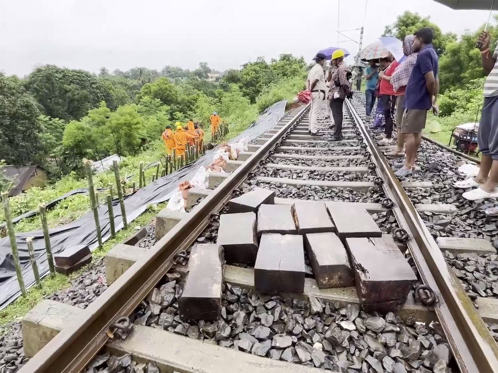 Heavy rain damages railway track in Odisha's Baripada (Photo/ANI) 