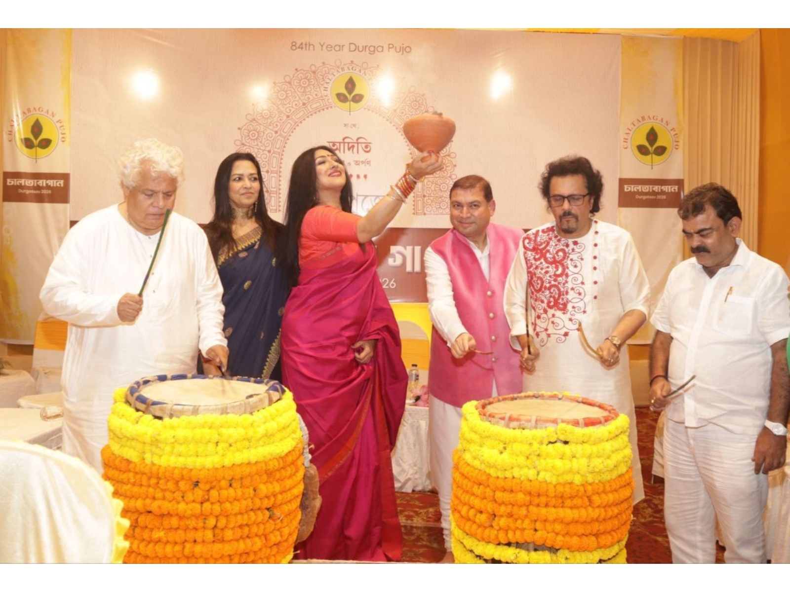 Suhel Seth, Esha Dutta, Rituparna Sengupta, Sundeep Bhutoria, Bickram Ghosh, and Vivek Ojha at the Khuti Puja of Manicktala Chaltabagan Lohapatty Durga Puja, Kolkata