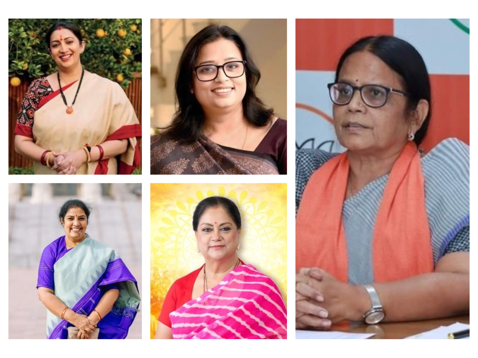 BJP leaders Smriti Irani, Rekha Verma,  Varshaben Doshi, Vasundhara Raje,  D Purandeswari  (L to R) (Photo/X)